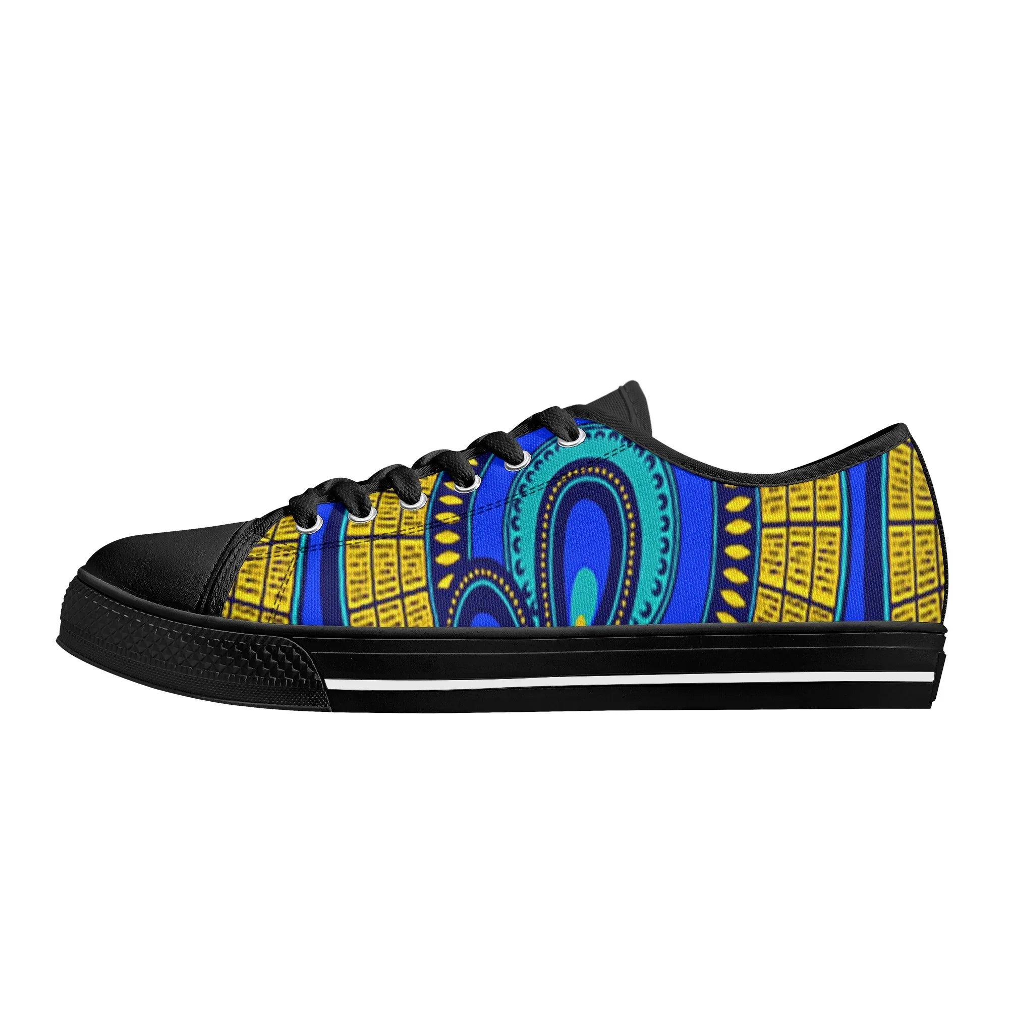 Vivid Azura Blue Spiral - Ethnic-Inspired Pattern Low Top Canvas Shoes - D'Sare