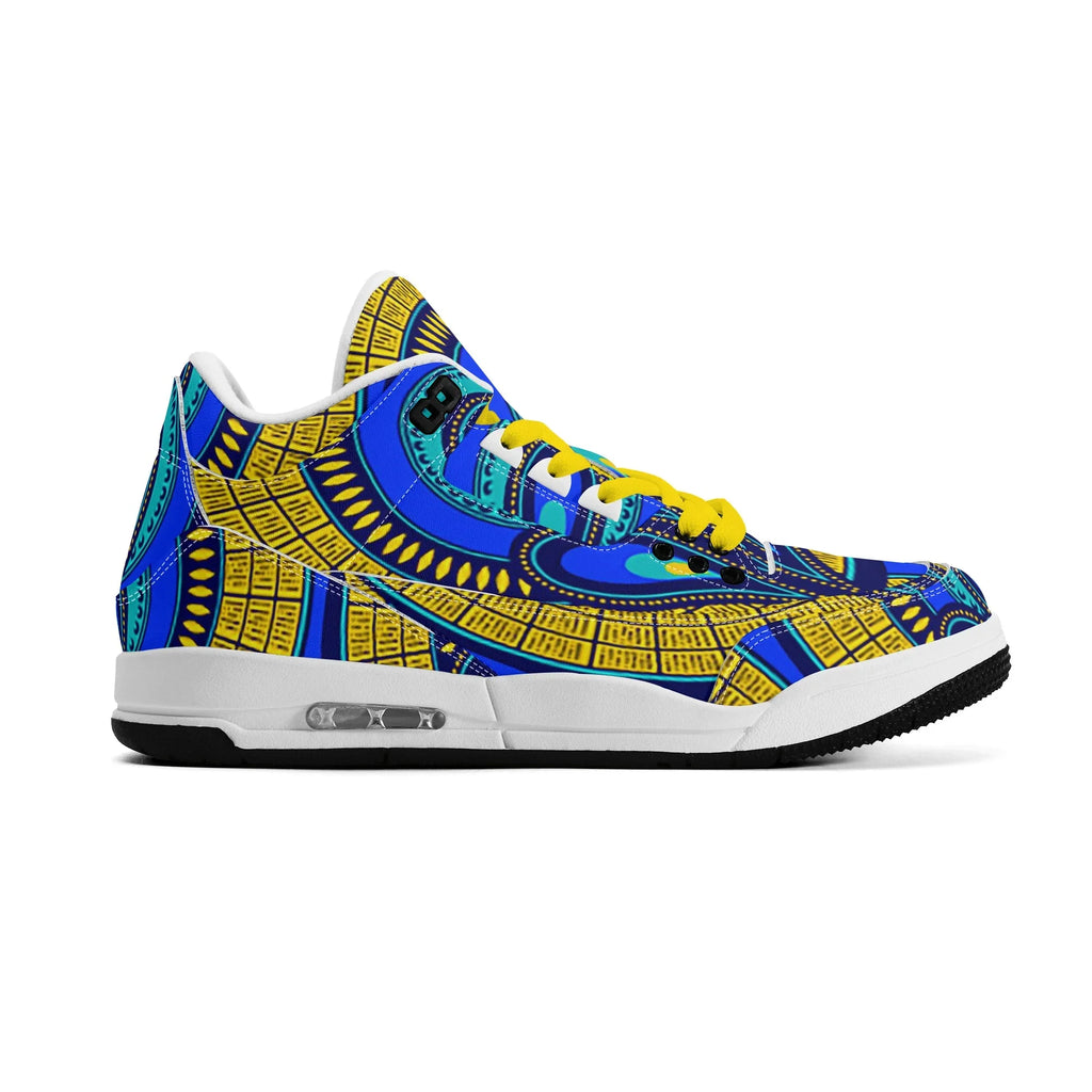 Vivid Azura Blue Spiral - Ethnic-Inspired Pattern Mens  Retro Leather Basketball Sneakers - D'Sare