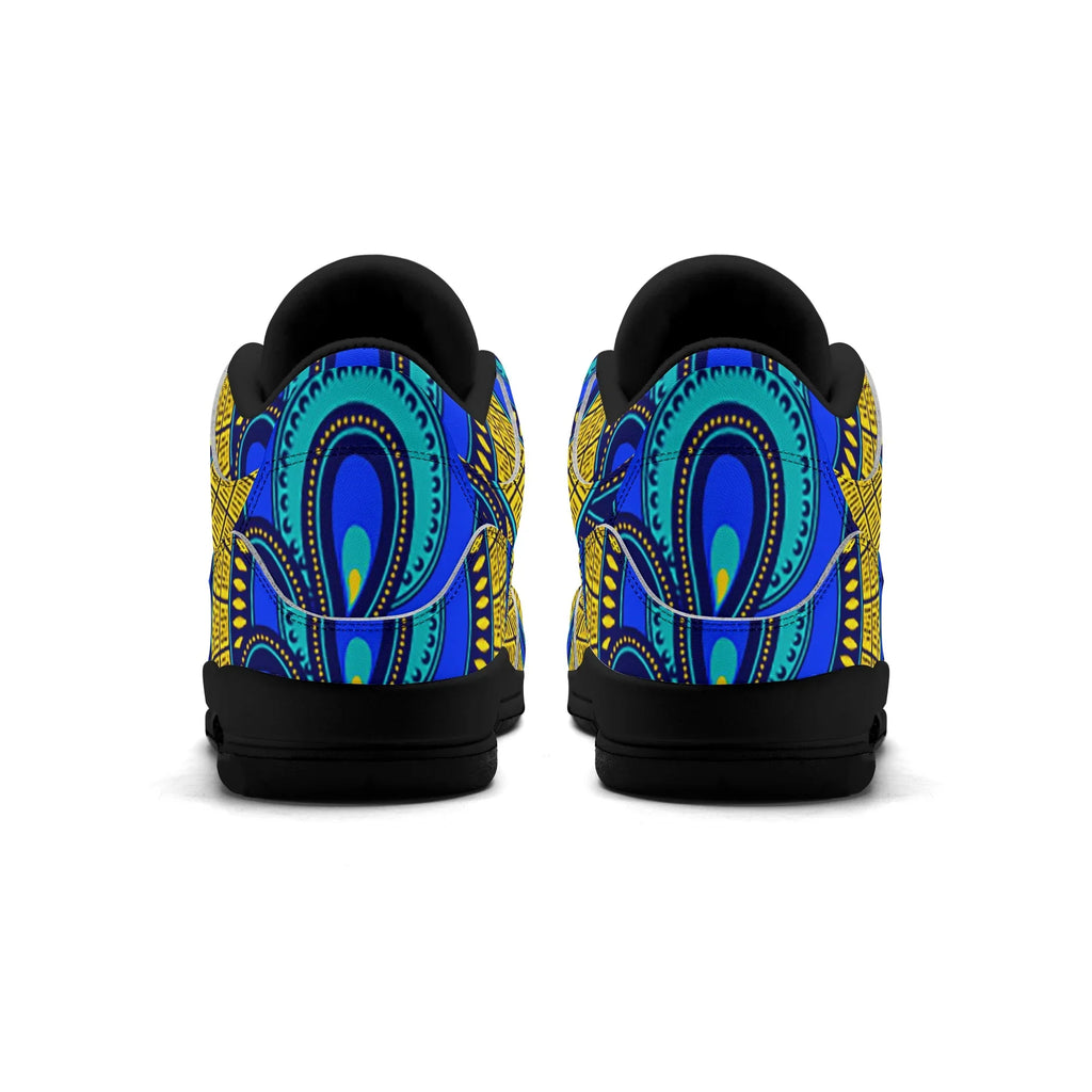 Vivid Azura Blue Spiral - Ethnic-Inspired Pattern Mens  Retro Leather Basketball Sneakers - D'Sare