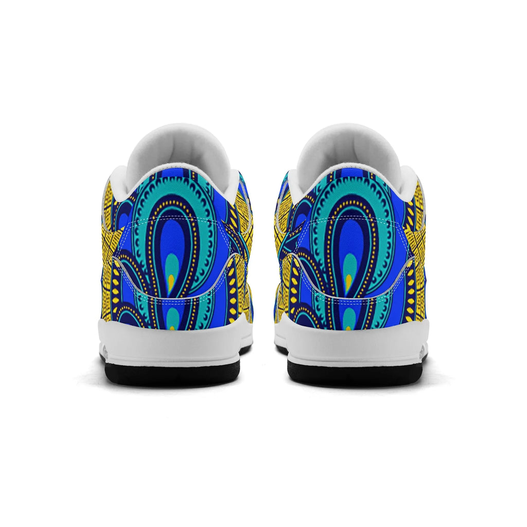 Vivid Azura Blue Spiral - Ethnic-Inspired Pattern Mens  Retro Leather Basketball Sneakers - D'Sare