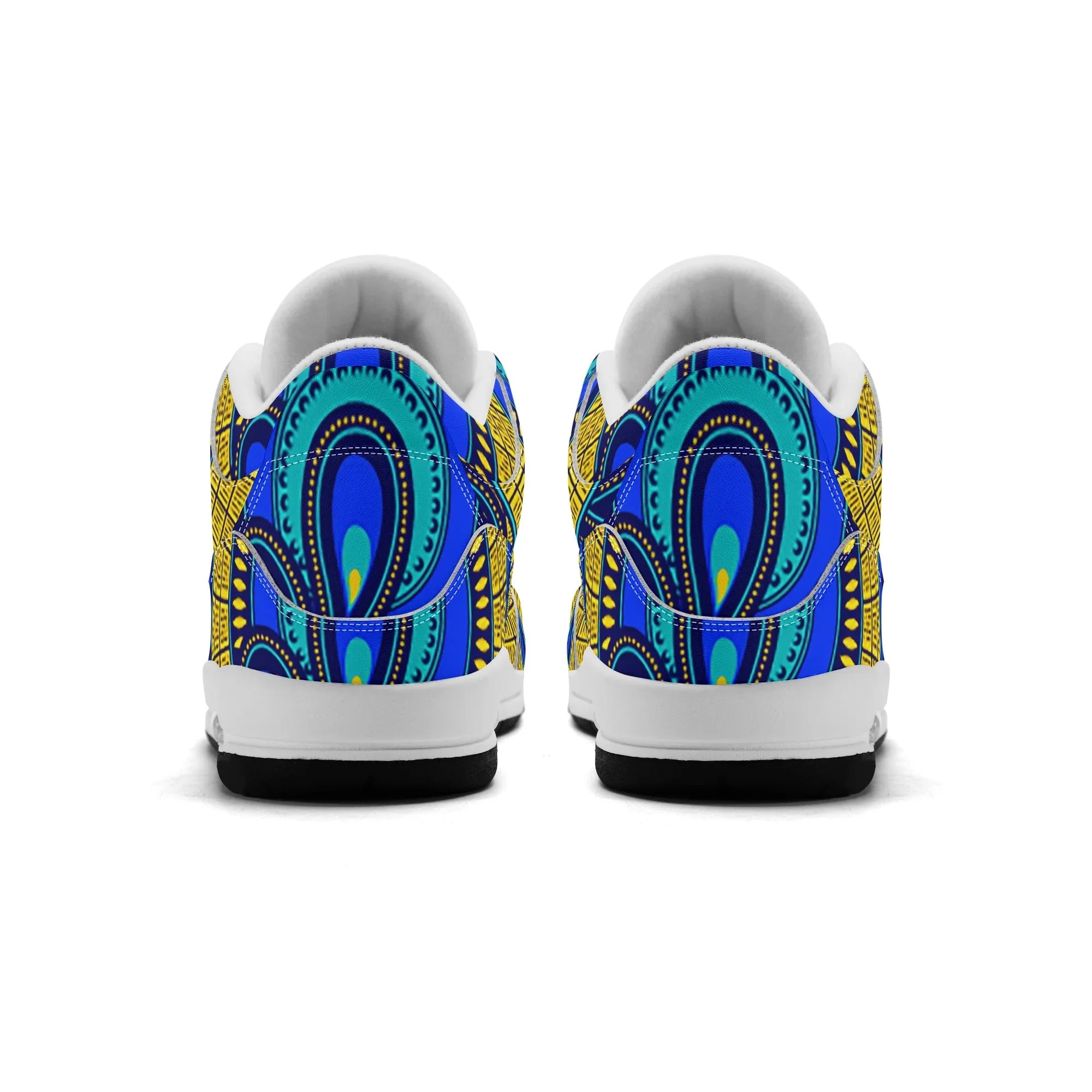 Vivid Azura Blue Spiral - Ethnic-Inspired Pattern Mens  Retro Leather Basketball Sneakers - D'Sare