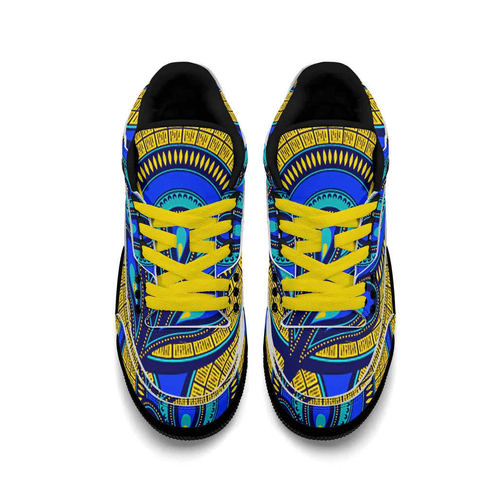 Vivid Azura Blue Spiral - Ethnic-Inspired Pattern Mens  Retro Leather Basketball Sneakers - D'Sare