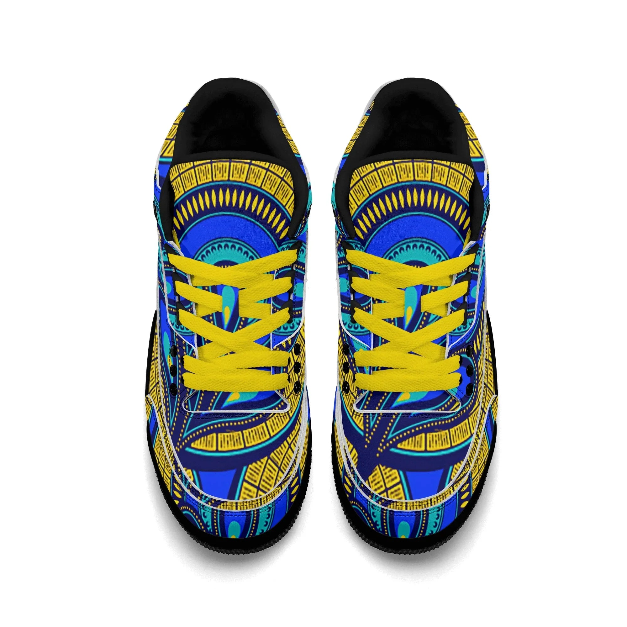 Vivid Azura Blue Spiral - Ethnic-Inspired Pattern Mens  Retro Leather Basketball Sneakers - D'Sare