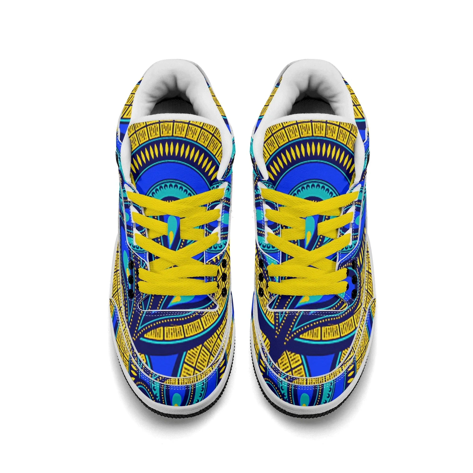 Vivid Azura Blue Spiral - Ethnic-Inspired Pattern Mens  Retro Leather Basketball Sneakers - D'Sare