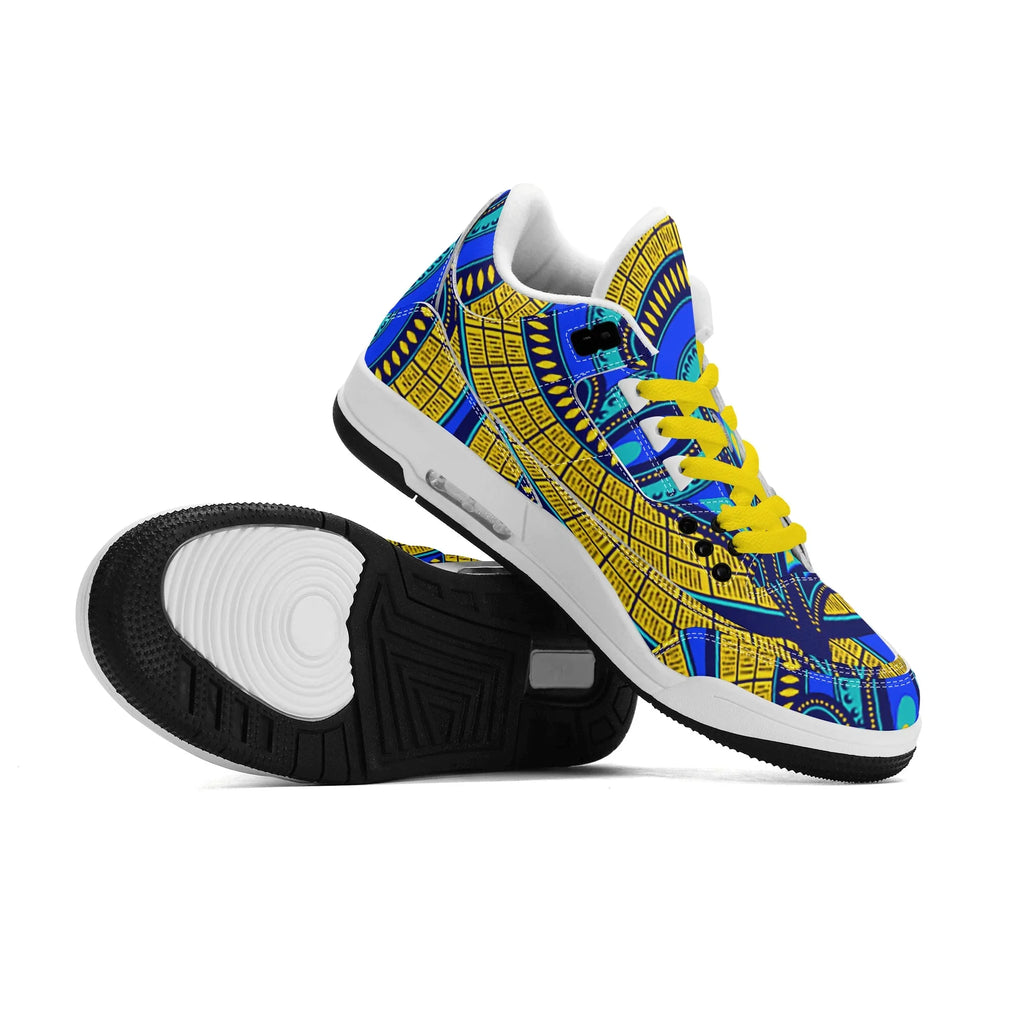 Vivid Azura Blue Spiral - Ethnic-Inspired Pattern Mens  Retro Leather Basketball Sneakers - D'Sare