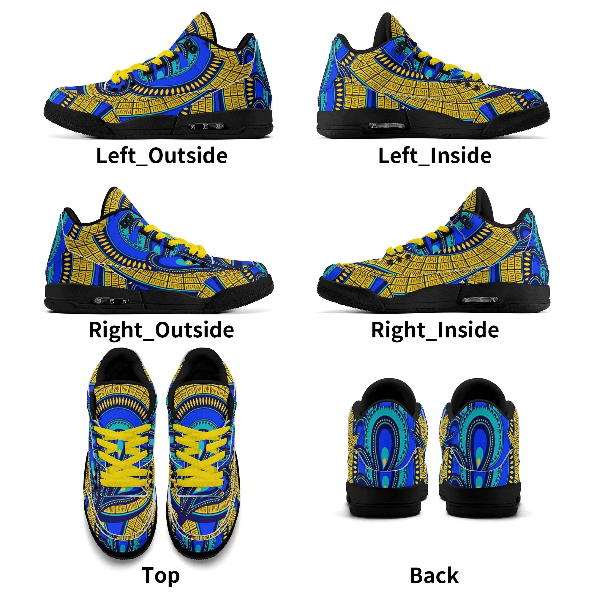 Vivid Azura Blue Spiral - Ethnic-Inspired Pattern Mens  Retro Leather Basketball Sneakers - D'Sare