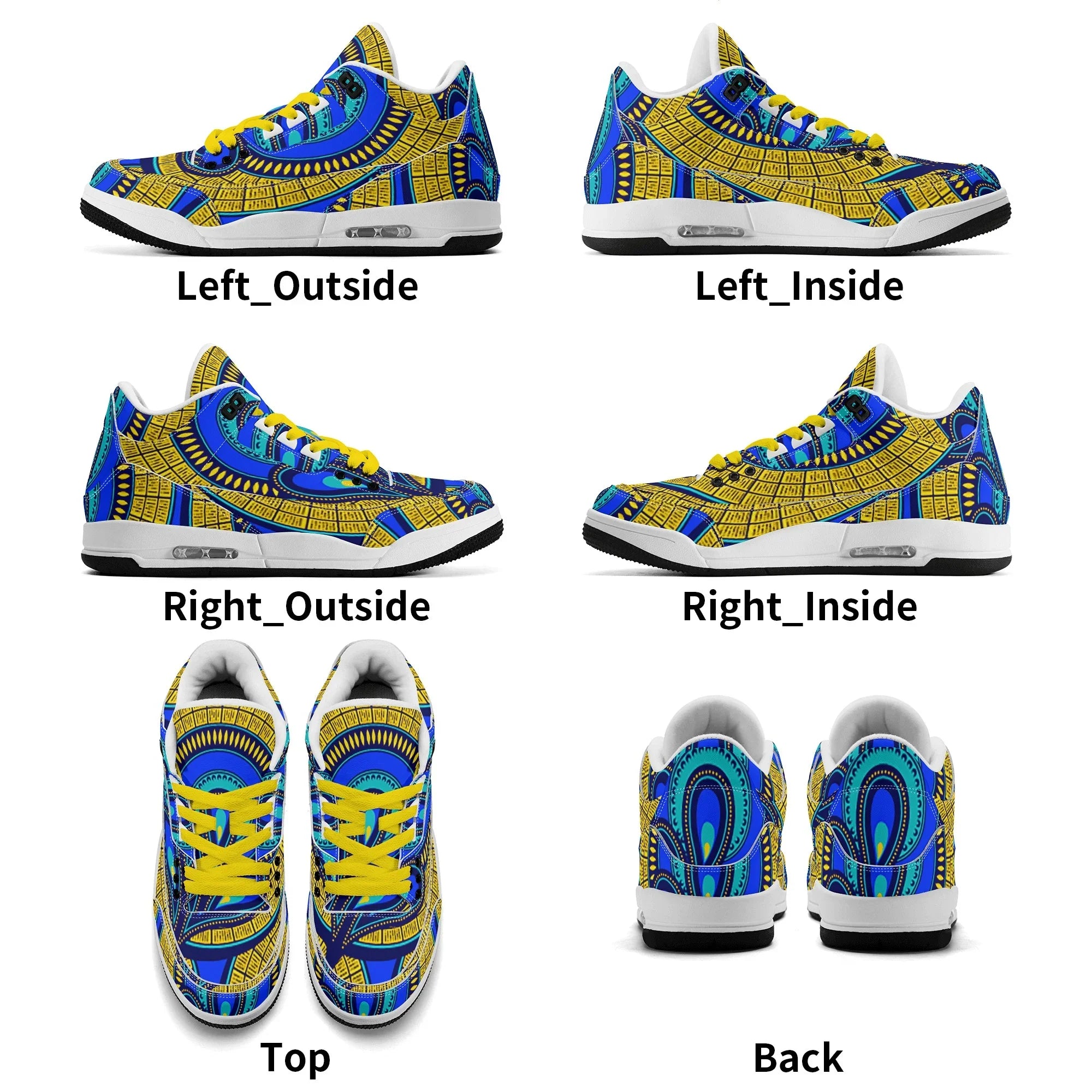 Vivid Azura Blue Spiral - Ethnic-Inspired Pattern Mens  Retro Leather Basketball Sneakers - D'Sare