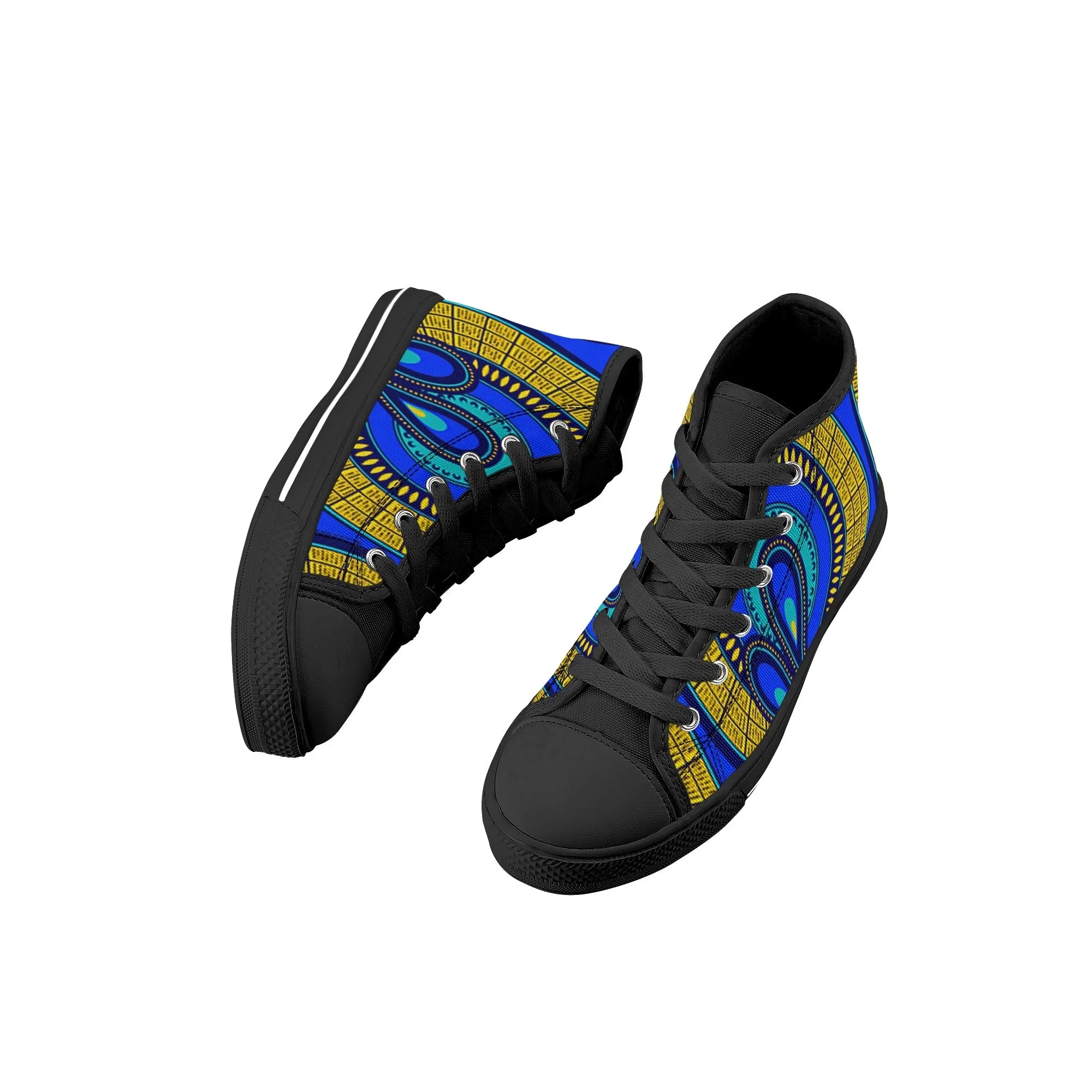 Vivid Azura Blue Spiral - Ethnic-Inspired Pattern Kids High Top Canvas Shoes - D'Sare