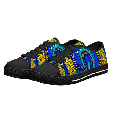 Vivid Azura Blue Spiral - Ethnic-Inspired Pattern Low Top Canvas Shoes