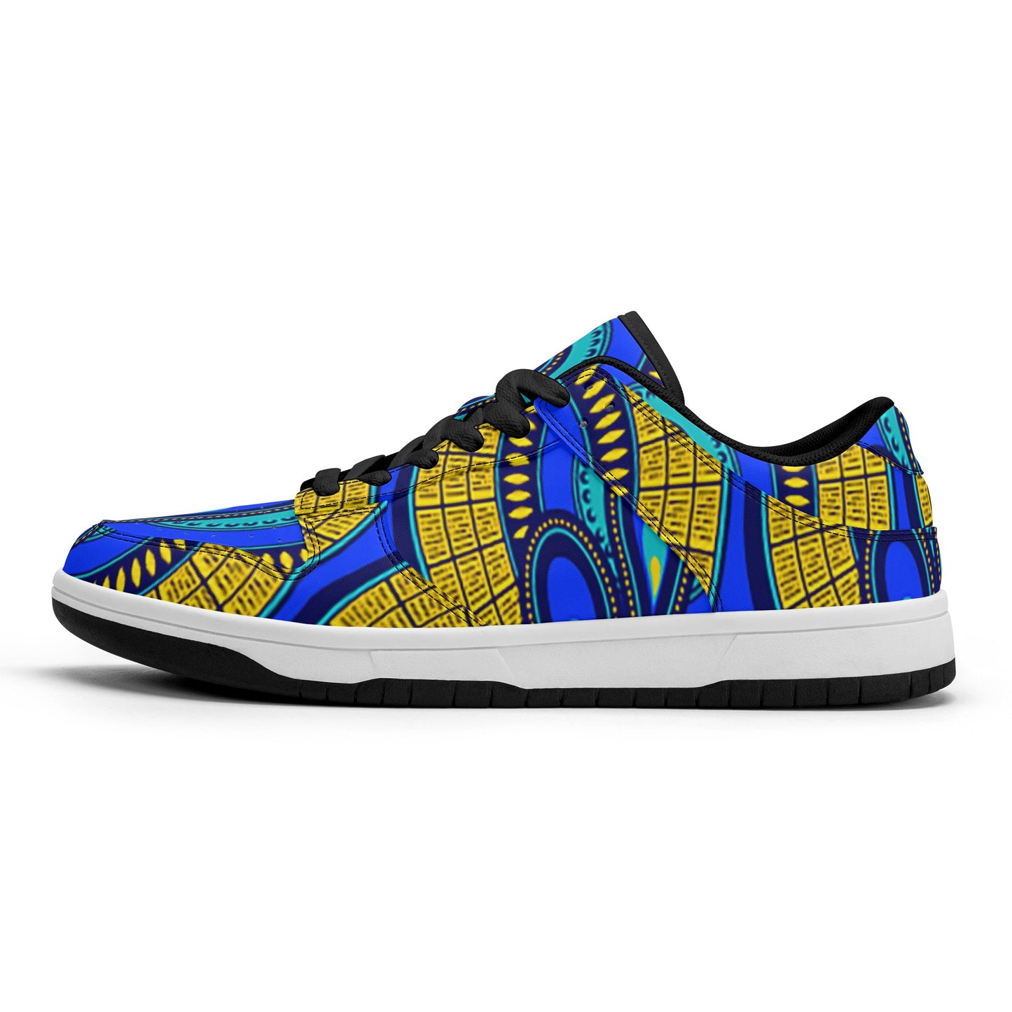 Vivid Azura Blue Spiral - Ethnic-Inspired Pattern Mens Dunk Stylish Low Top Leather Sneakers - D'Sare