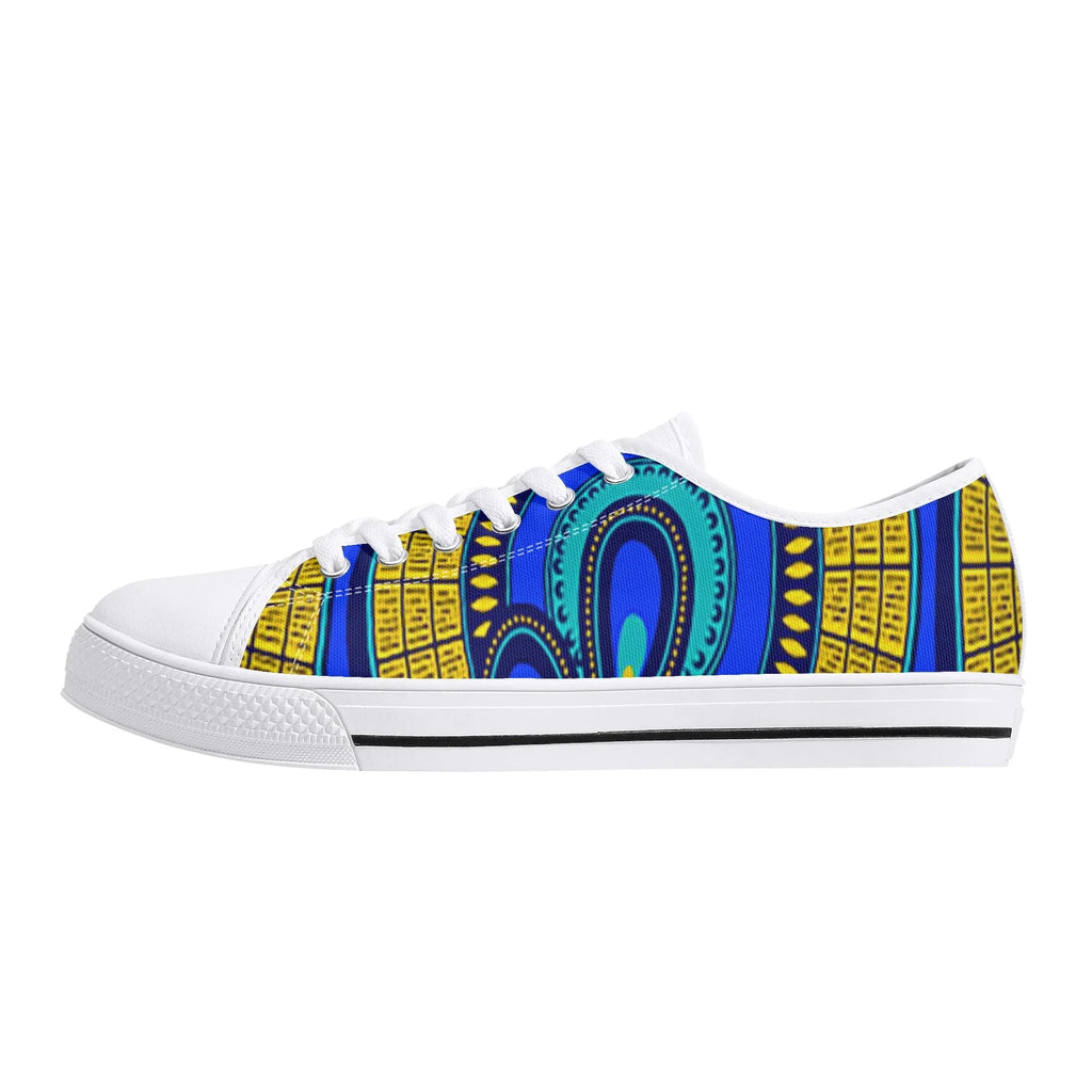 Vivid Azura Blue Spiral - Ethnic-Inspired Pattern Low Top Canvas Shoes - D'Sare