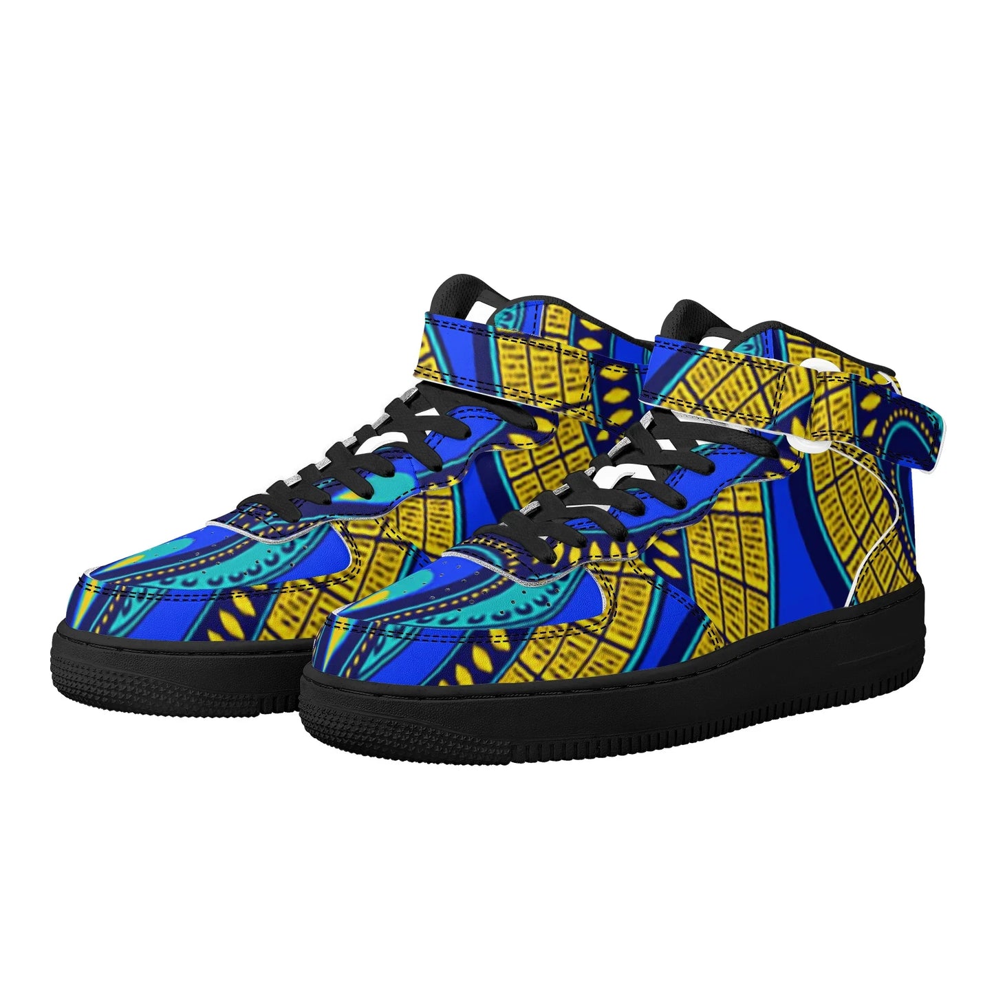 Vivid Azura Blue Spiral - Ethnic-Inspired Pattern Womens High Top Leather Sneakers - D'Sare
