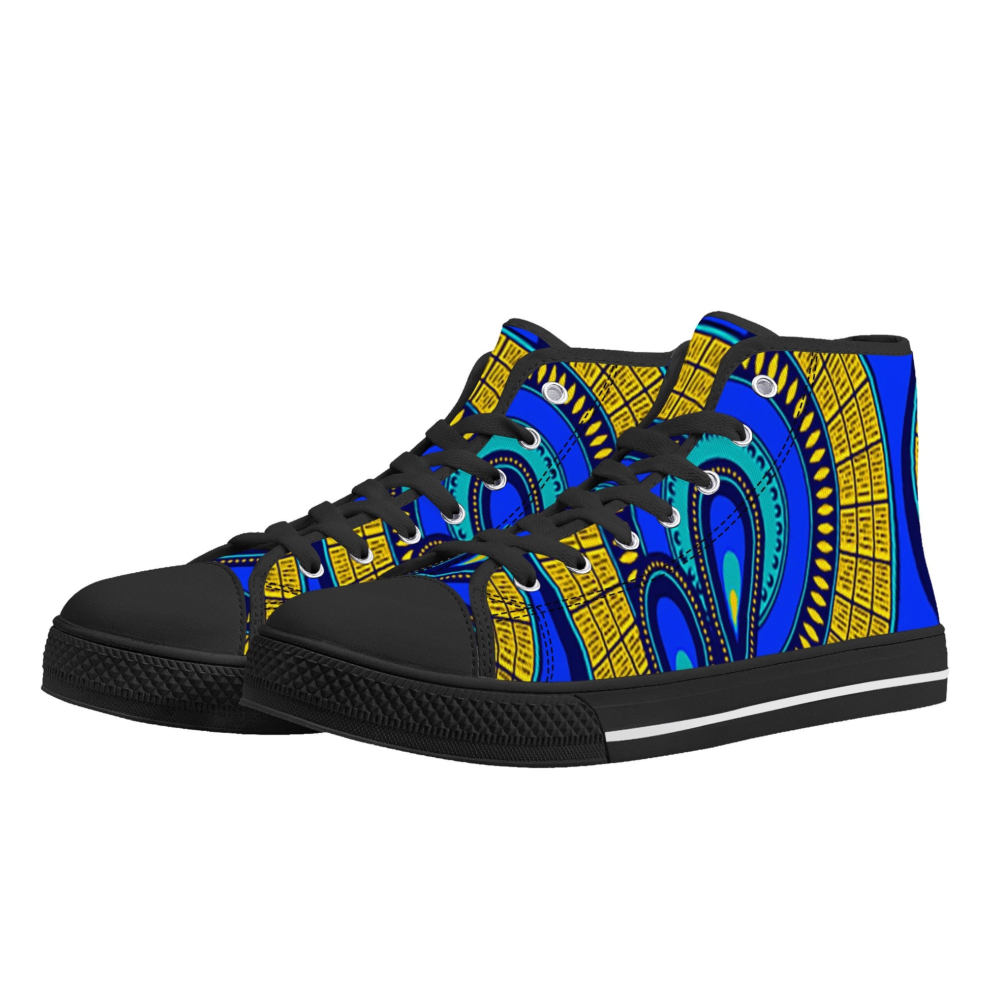 Vivid Azura Blue Spiral - Ethnic-Inspired Pattern High Top Canvas Shoes - D'Sare