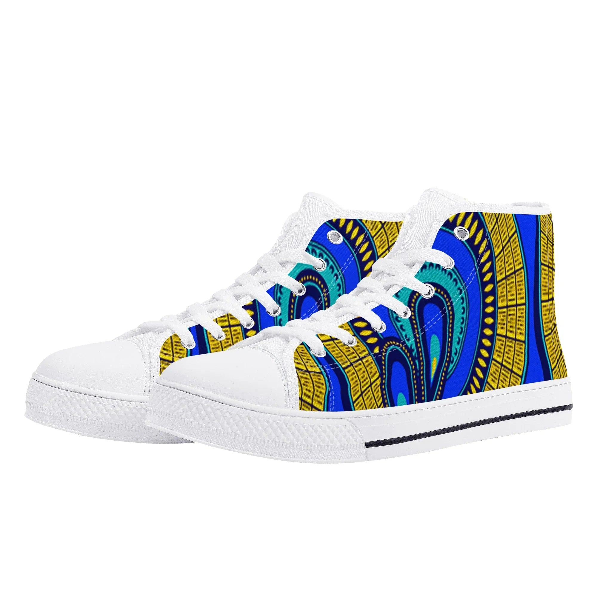 Vivid Azura Blue Spiral - Ethnic-Inspired Pattern Womens High Top Canvas Shoes - D'Sare