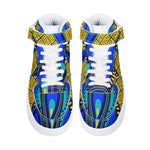 Vivid Azura Blue Spiral - Ethnic-Inspired Pattern Mens High Top Leather Sneakers - D'Sare