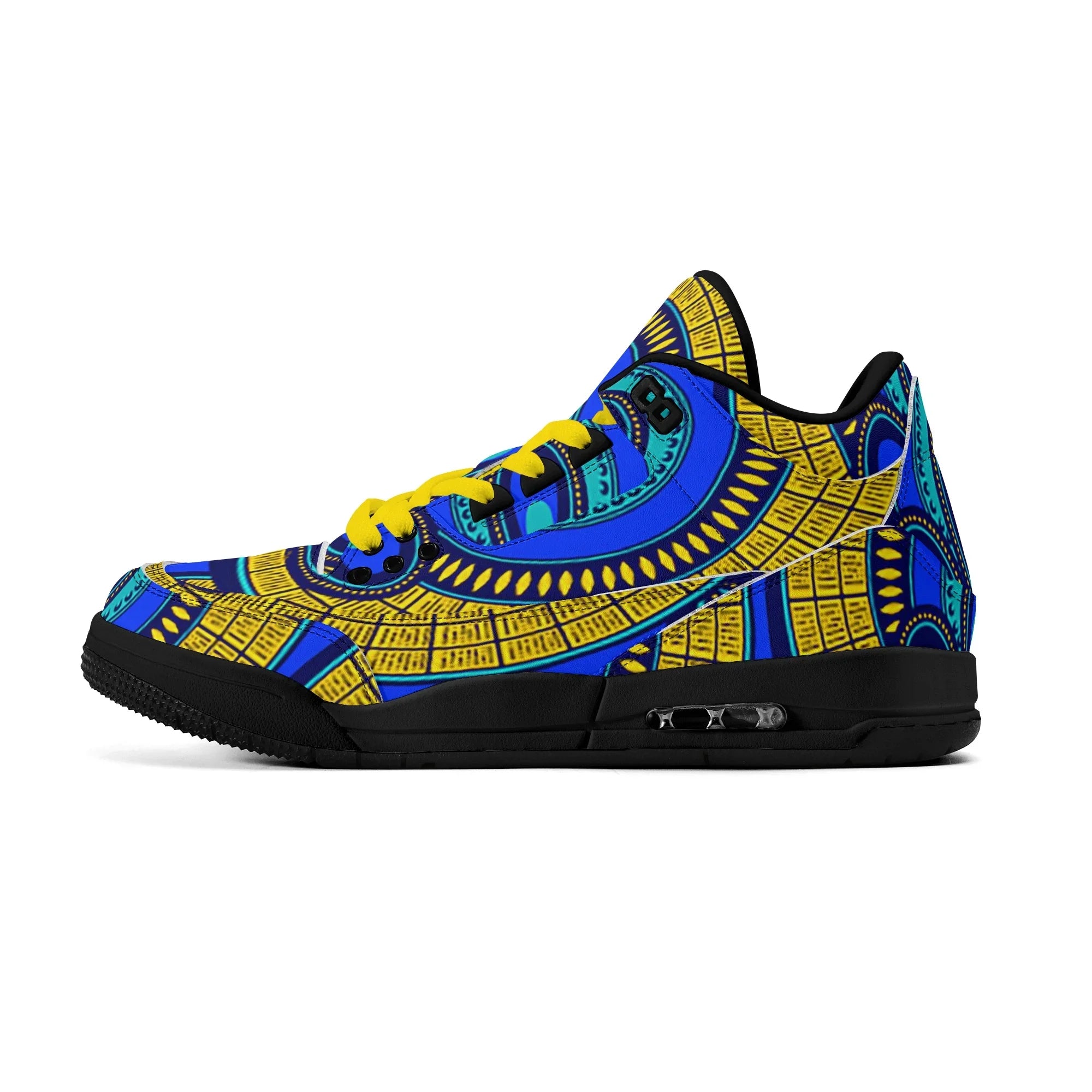 Vivid Azura Blue Spiral - Ethnic-Inspired Pattern Mens  Retro Leather Basketball Sneakers - D'Sare