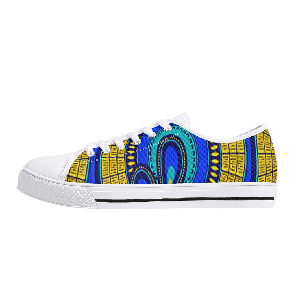 Vivid Azura Blue Spiral - Ethnic-Inspired Pattern Womens Low Top Canvas Shoes - D'Sare