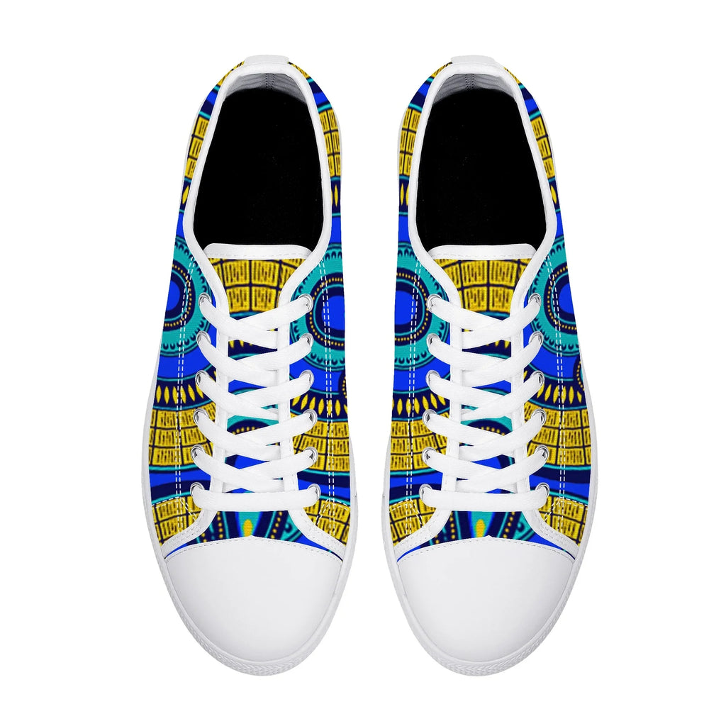 Vivid Azura Blue Spiral - Ethnic-Inspired Pattern Low Top Canvas Shoes - D'Sare