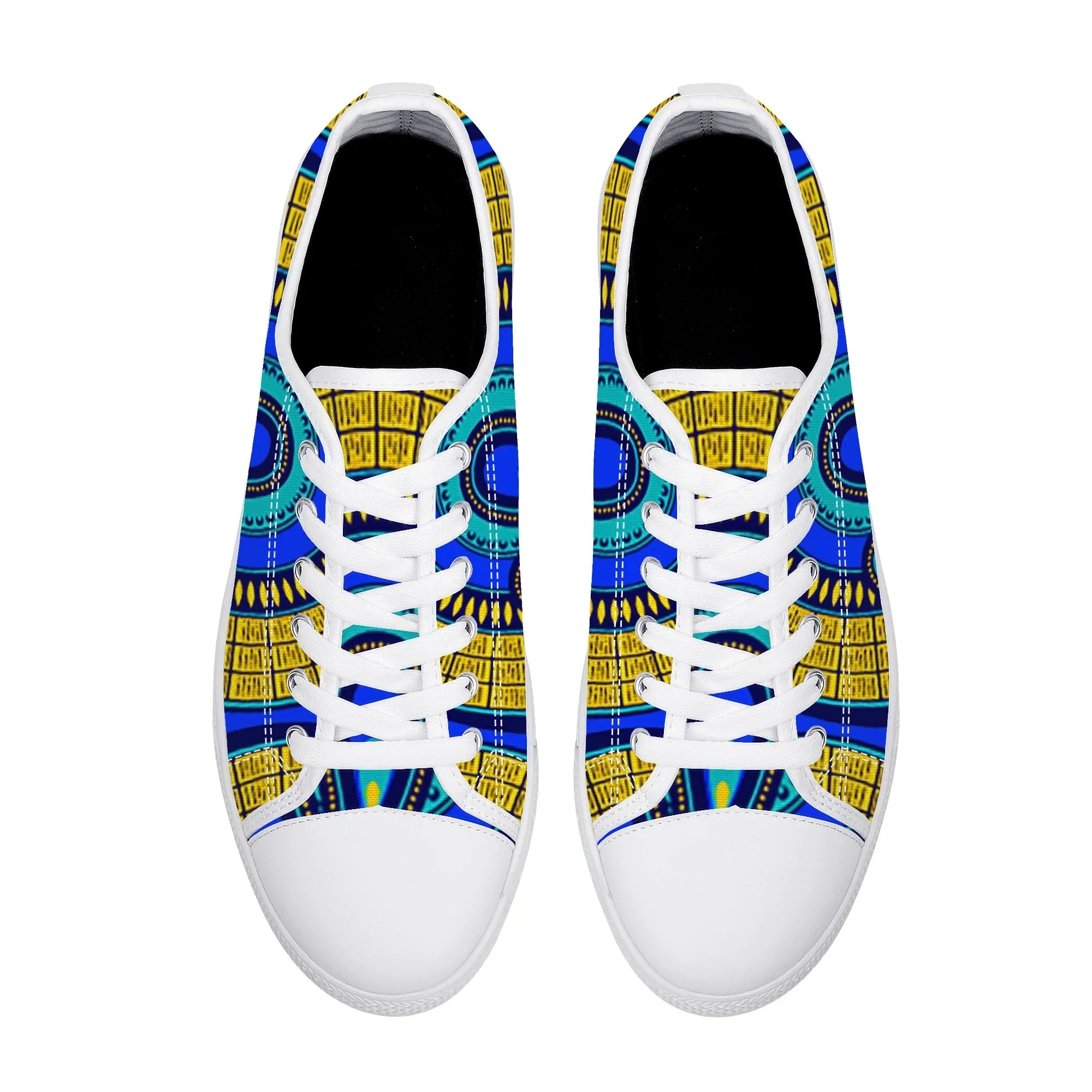 Vivid Azura Blue Spiral - Ethnic-Inspired Pattern Low Top Canvas Shoes - D'Sare