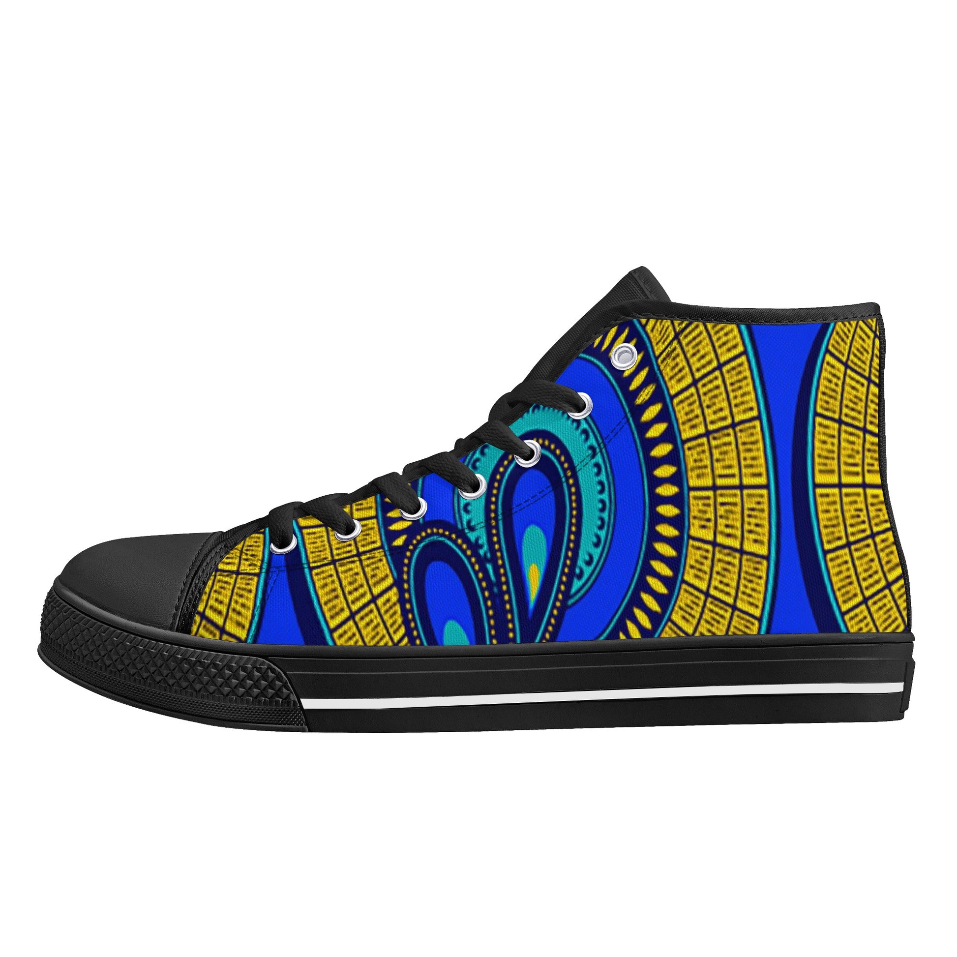 Vivid Azura Blue Spiral - Ethnic-Inspired Pattern Mens High Top Canvas Shoes - D'Sare