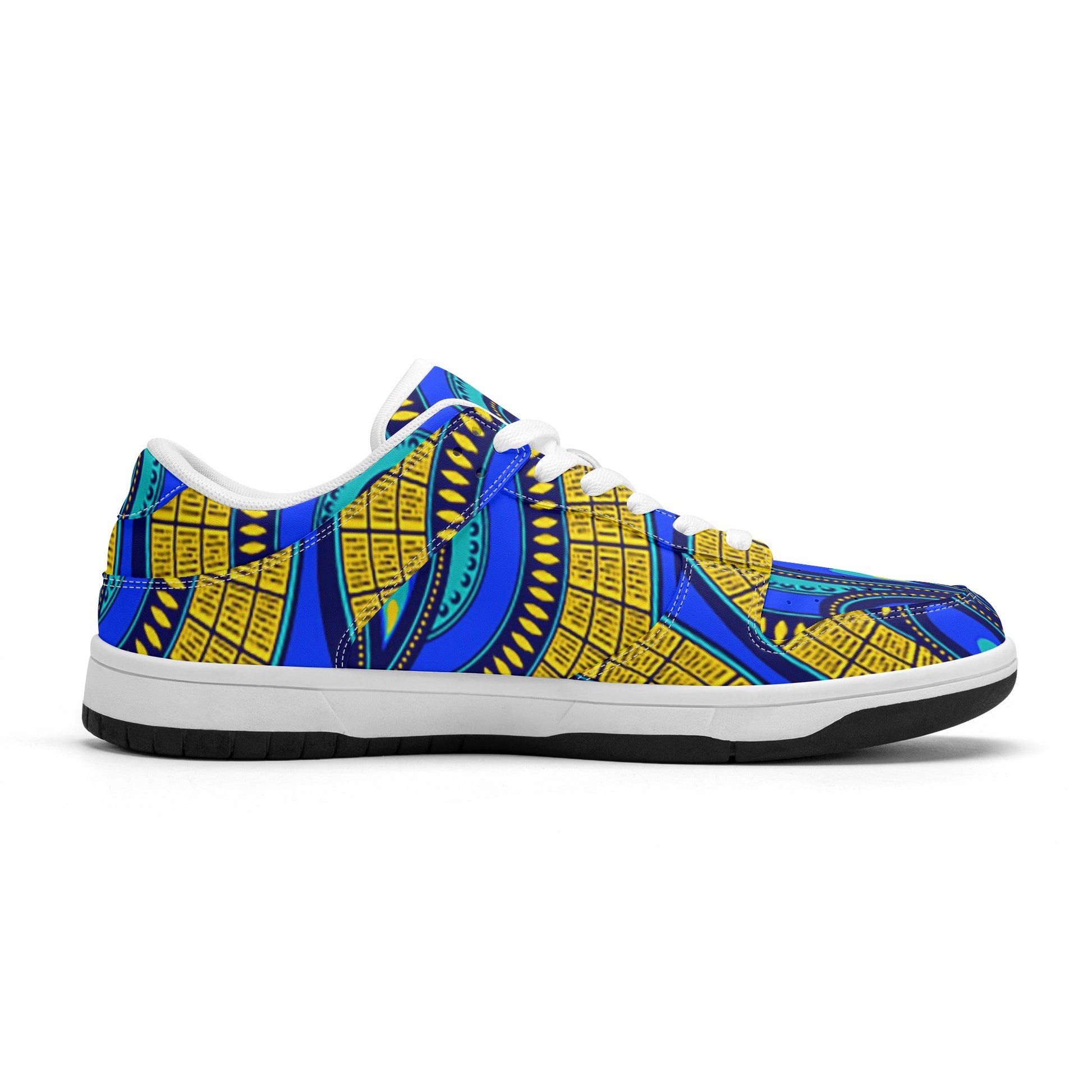 Vivid Azura Blue Spiral - Ethnic-Inspired Pattern Mens Dunk Stylish Low Top Leather Sneakers - D'Sare