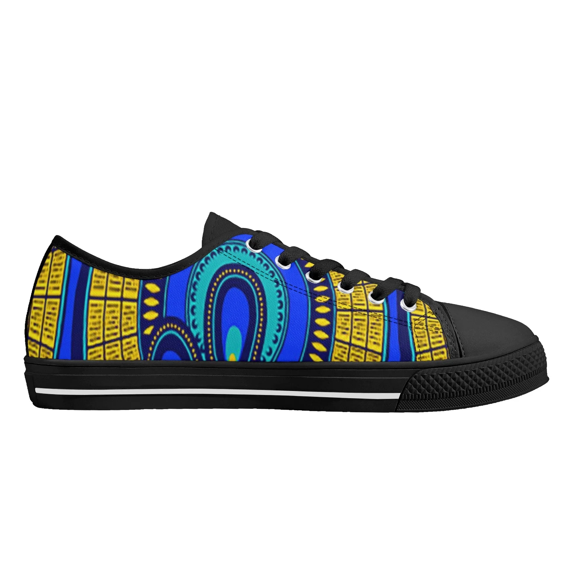 Vivid Azura Blue Spiral - Ethnic-Inspired Pattern Low Top Canvas Shoes - D'Sare