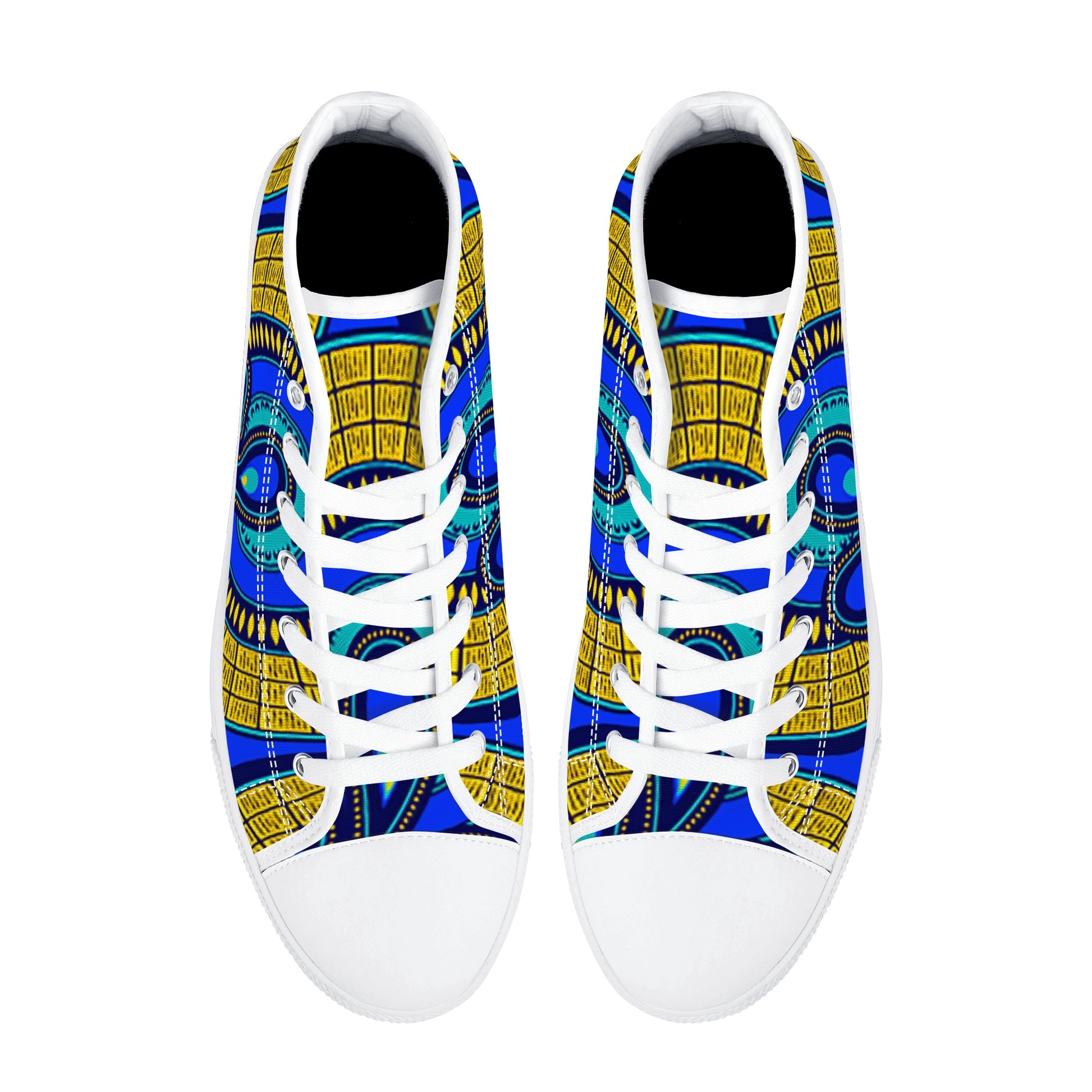 Vivid Azura Blue Spiral - Ethnic-Inspired Pattern High Top Canvas Shoes - D'Sare