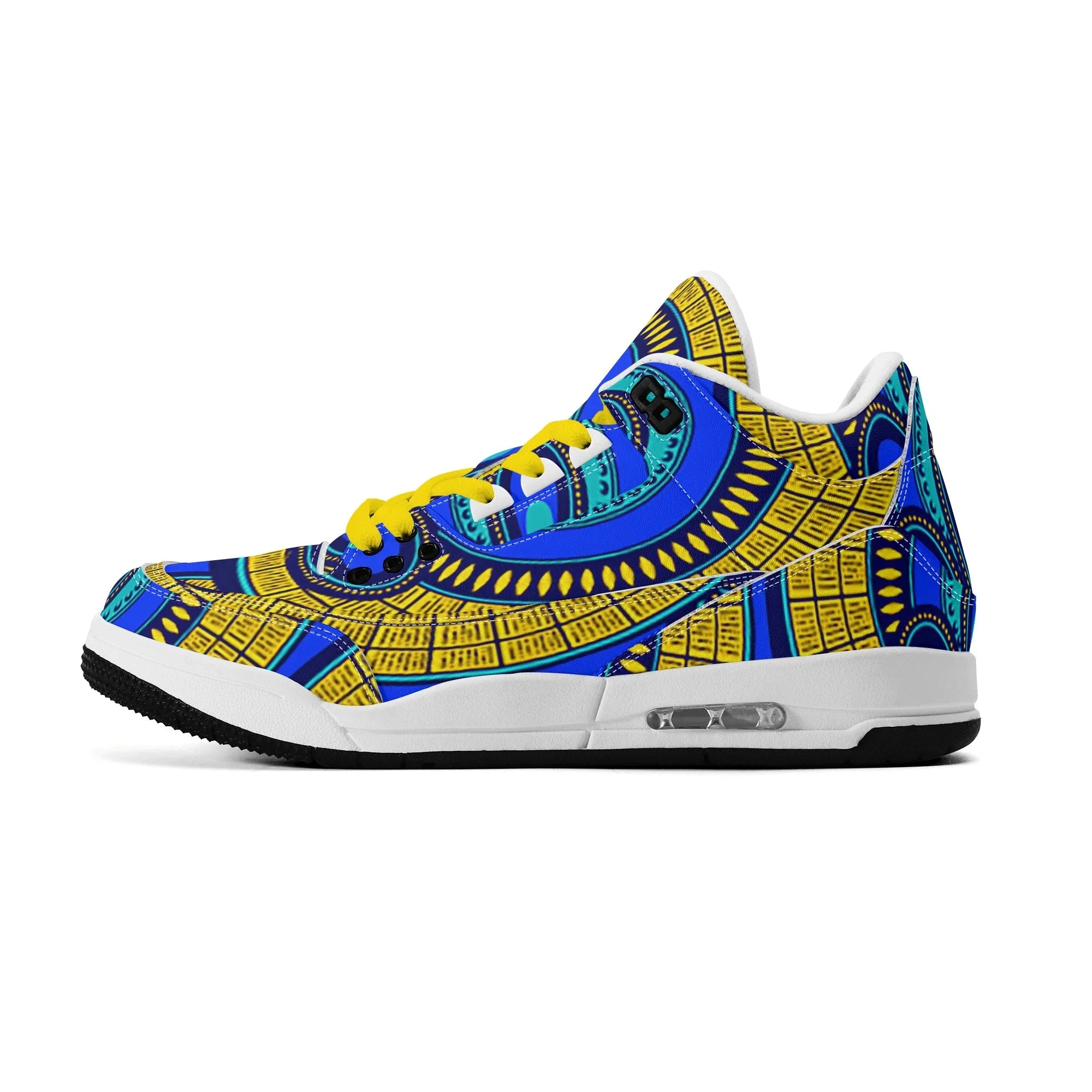 Vivid Azura Blue Spiral - Ethnic-Inspired Pattern Mens  Retro Leather Basketball Sneakers - D'Sare
