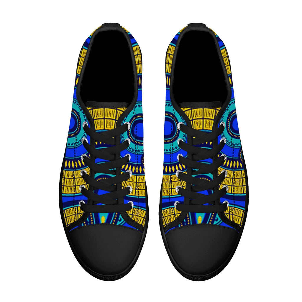 Vivid Azura Blue Spiral - Ethnic-Inspired Pattern Low Top Canvas Shoes - D'Sare
