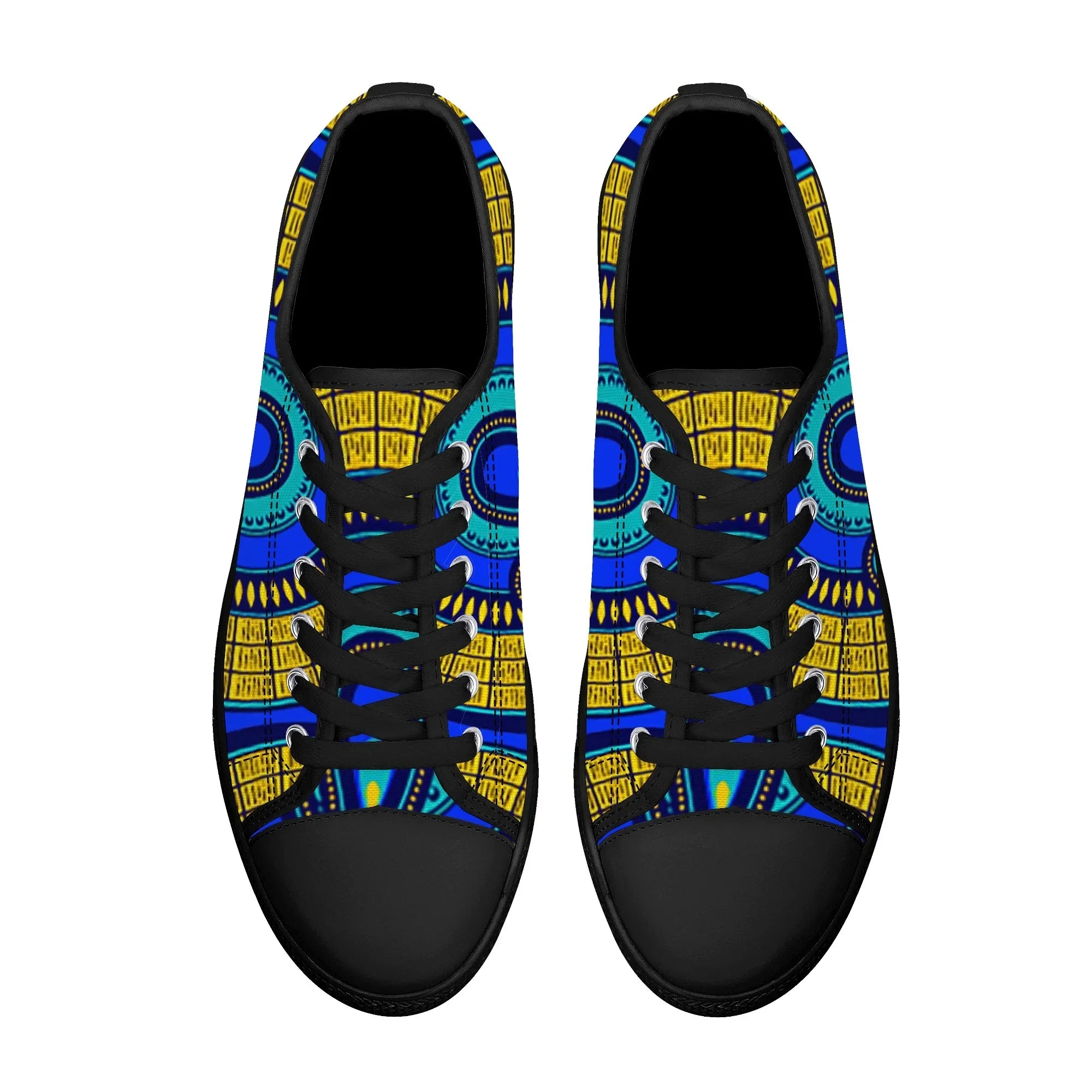 Vivid Azura Blue Spiral - Ethnic-Inspired Pattern Low Top Canvas Shoes - D'Sare