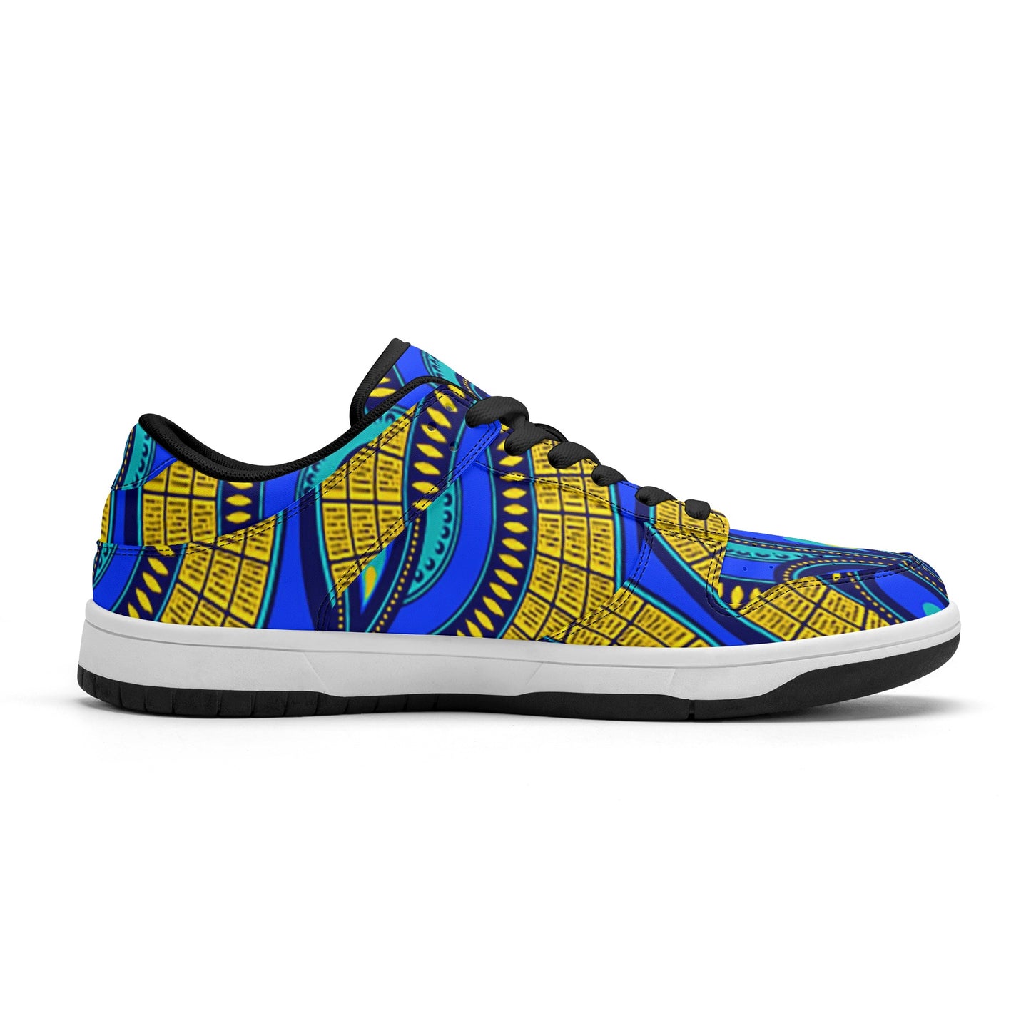 Vivid Azura Blue Spiral - Ethnic-Inspired Pattern Mens Dunk Stylish Low Top Leather Sneakers - D'Sare