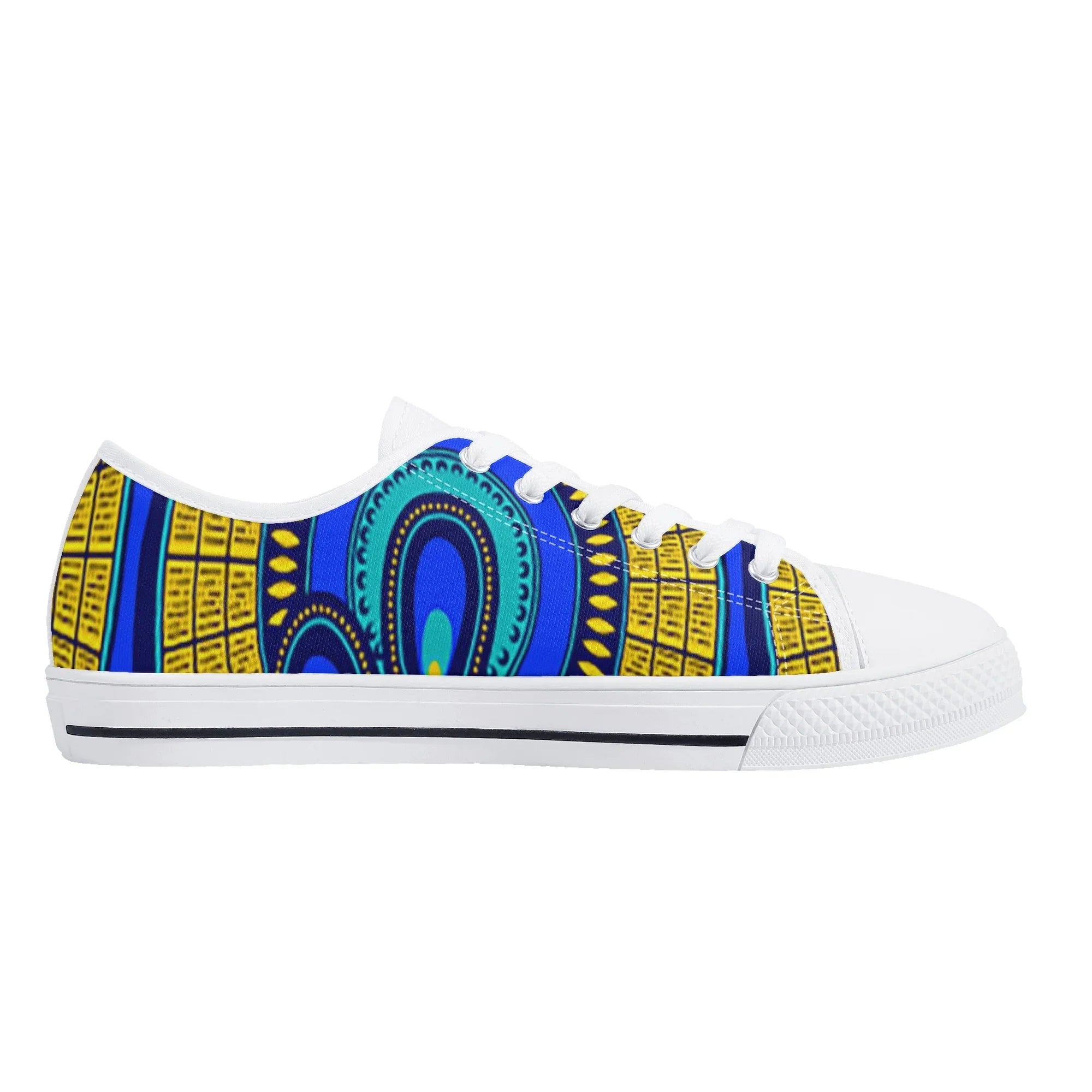 Vivid Azura Blue Spiral - Ethnic-Inspired Pattern Low Top Canvas Shoes - D'Sare