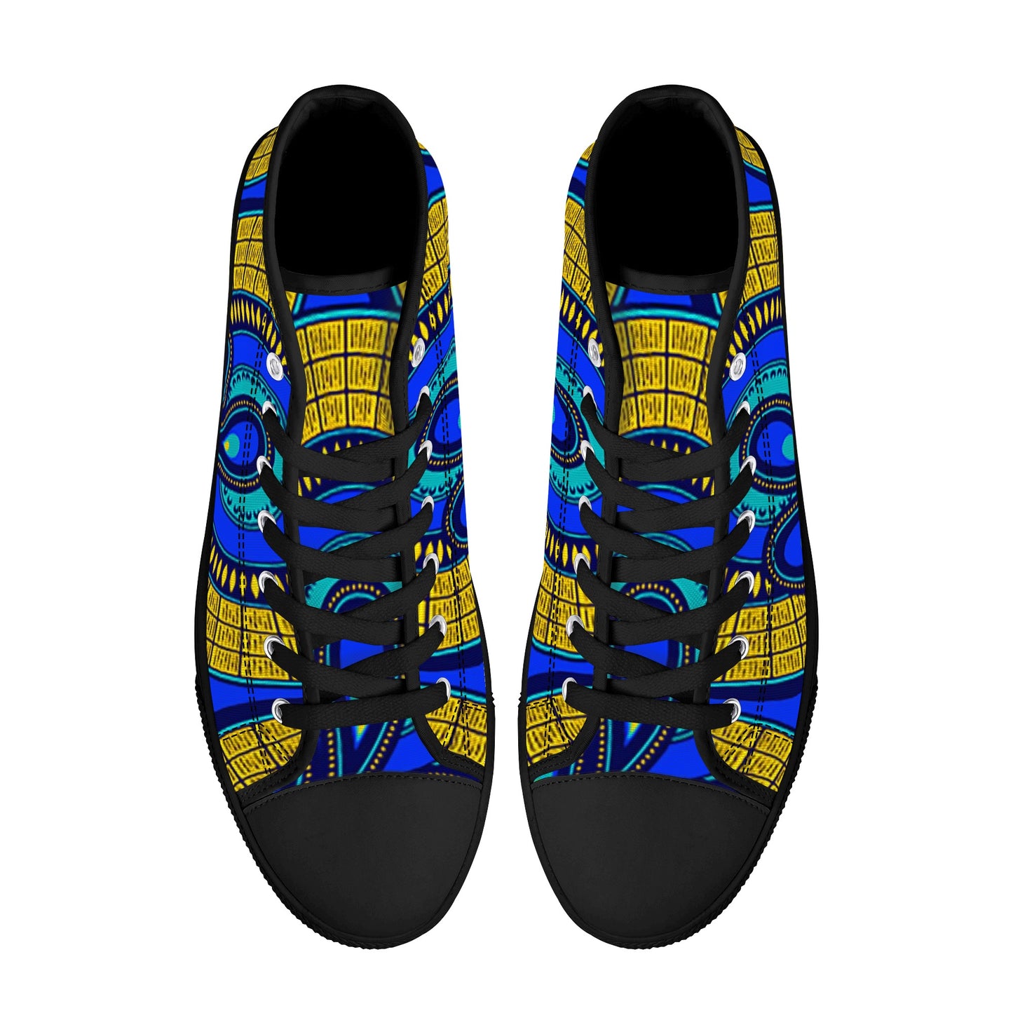 Vivid Azura Blue Spiral - Ethnic-Inspired Pattern High Top Canvas Shoes - D'Sare