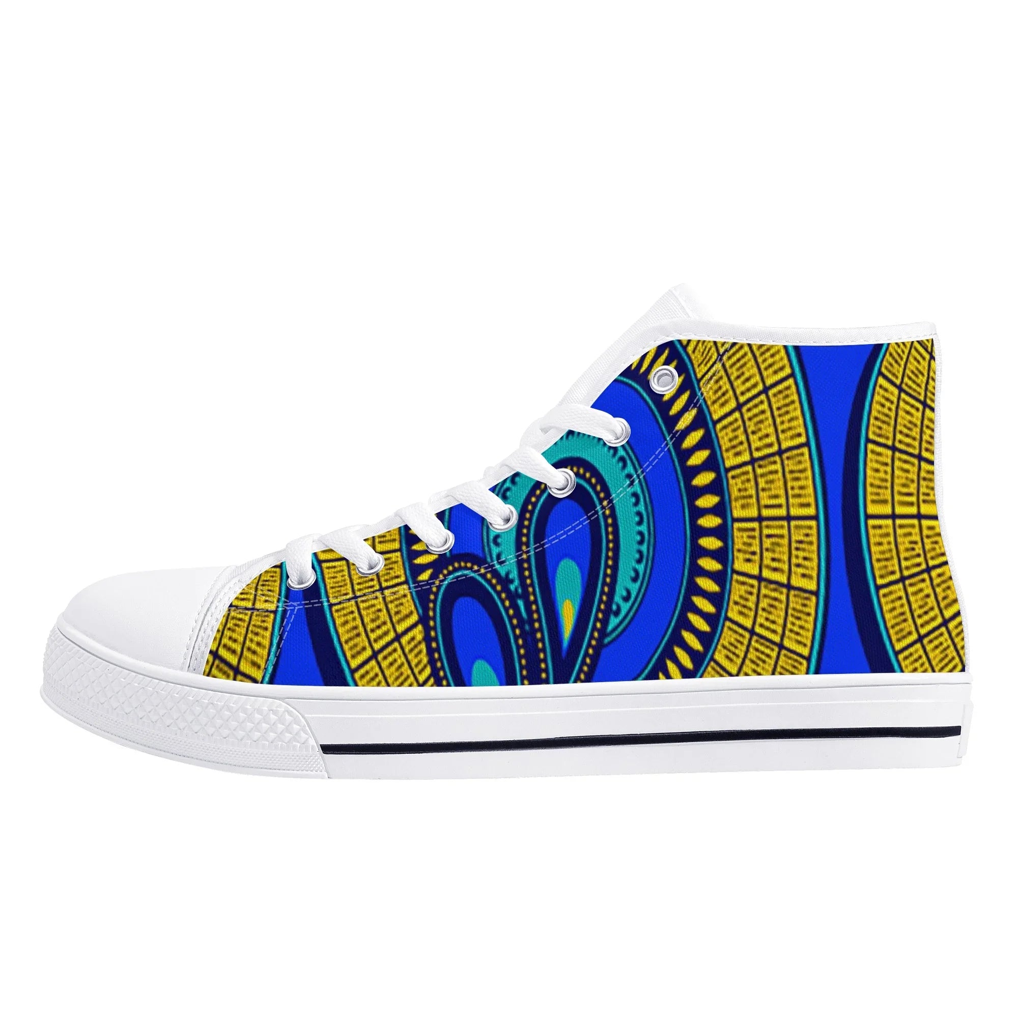 Vivid Azura Blue Spiral - Ethnic-Inspired Pattern Womens High Top Canvas Shoes - D'Sare