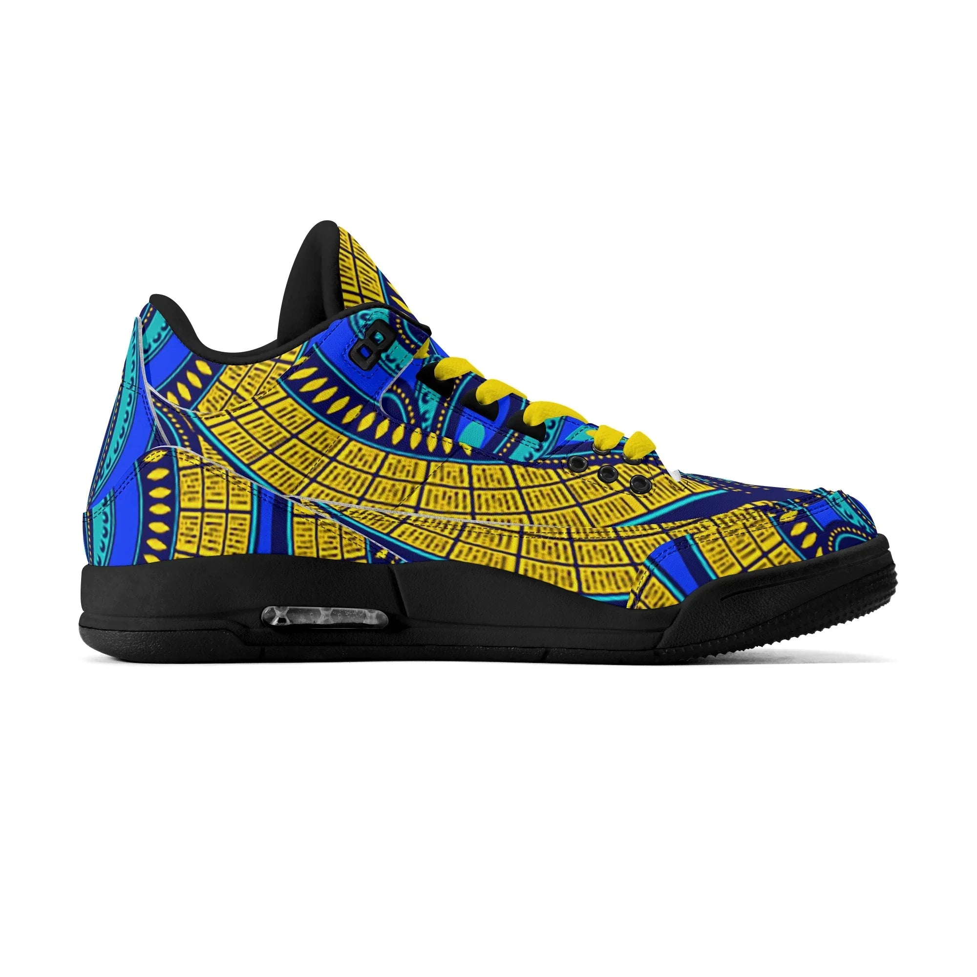 Vivid Azura Blue Spiral - Ethnic-Inspired Pattern Mens  Retro Leather Basketball Sneakers - D'Sare