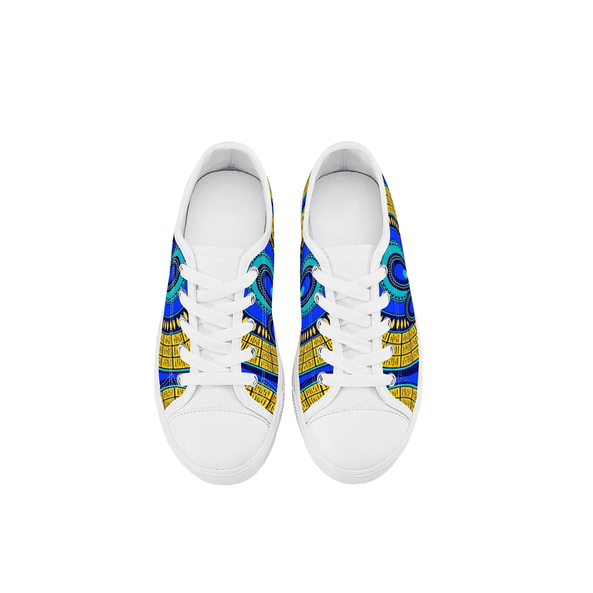 Vivid Azura Blue Spiral - Ethnic-Inspired Pattern Kids Low Top Canvas Shoes - D'Sare