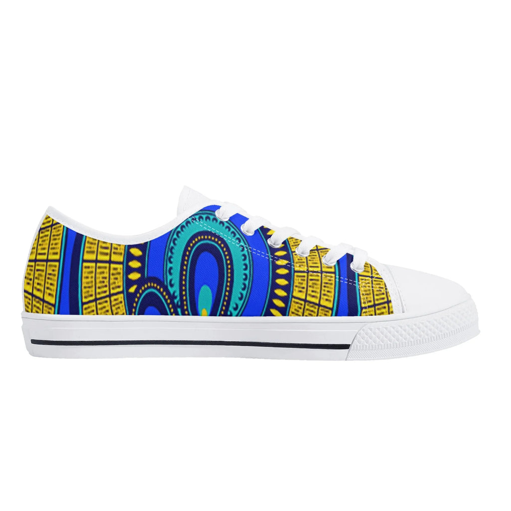 Vivid Azura Blue Spiral - Ethnic-Inspired Pattern Womens Low Top Canvas Shoes - D'Sare