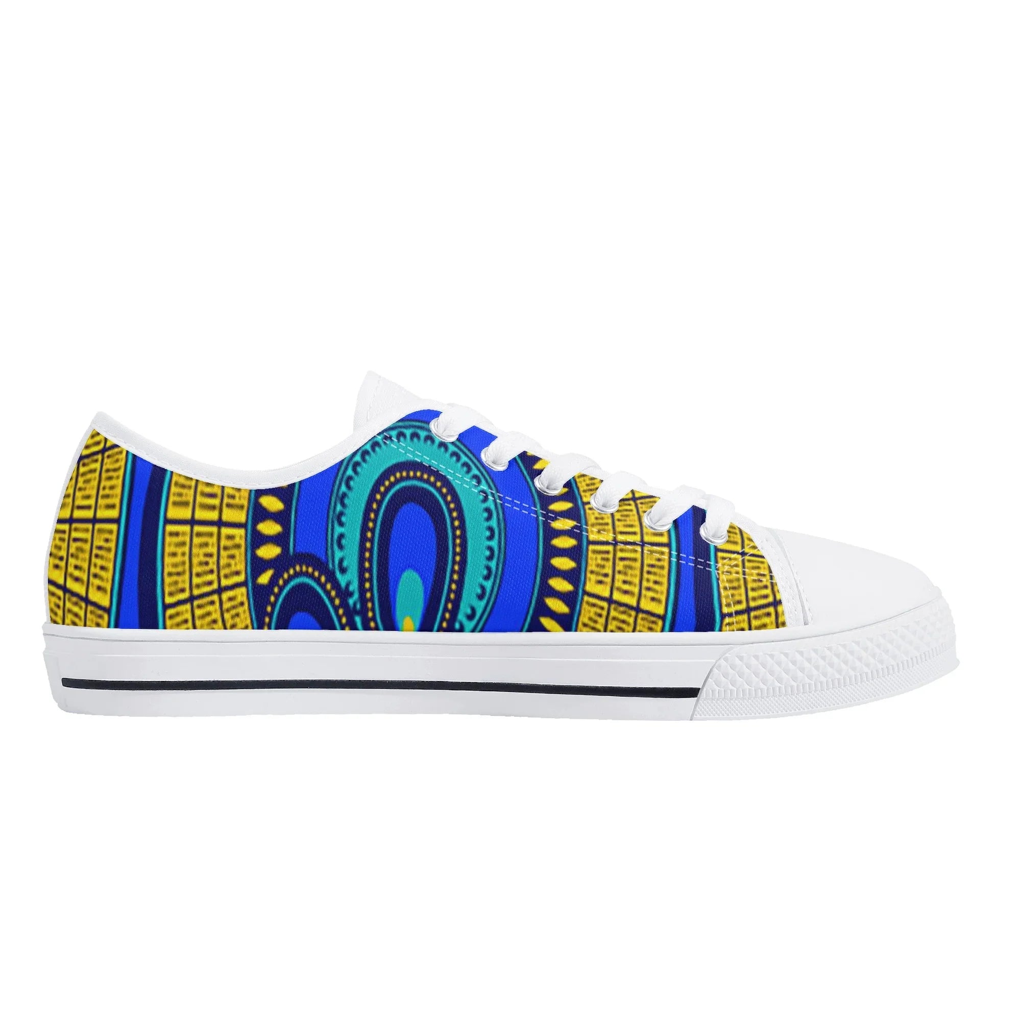 Vivid Azura Blue Spiral - Ethnic-Inspired Pattern Womens Low Top Canvas Shoes - D'Sare