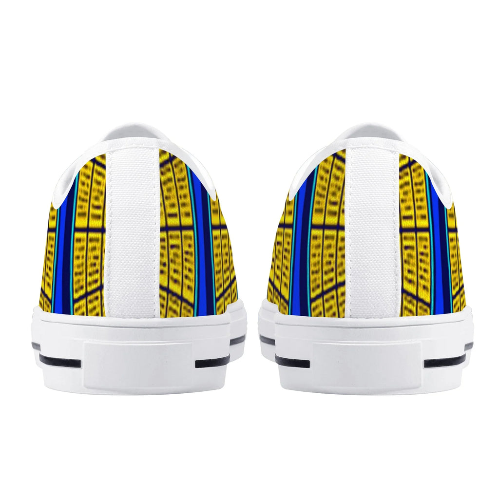 Vivid Azura Blue Spiral - Ethnic-Inspired Pattern Low Top Canvas Shoes - D'Sare