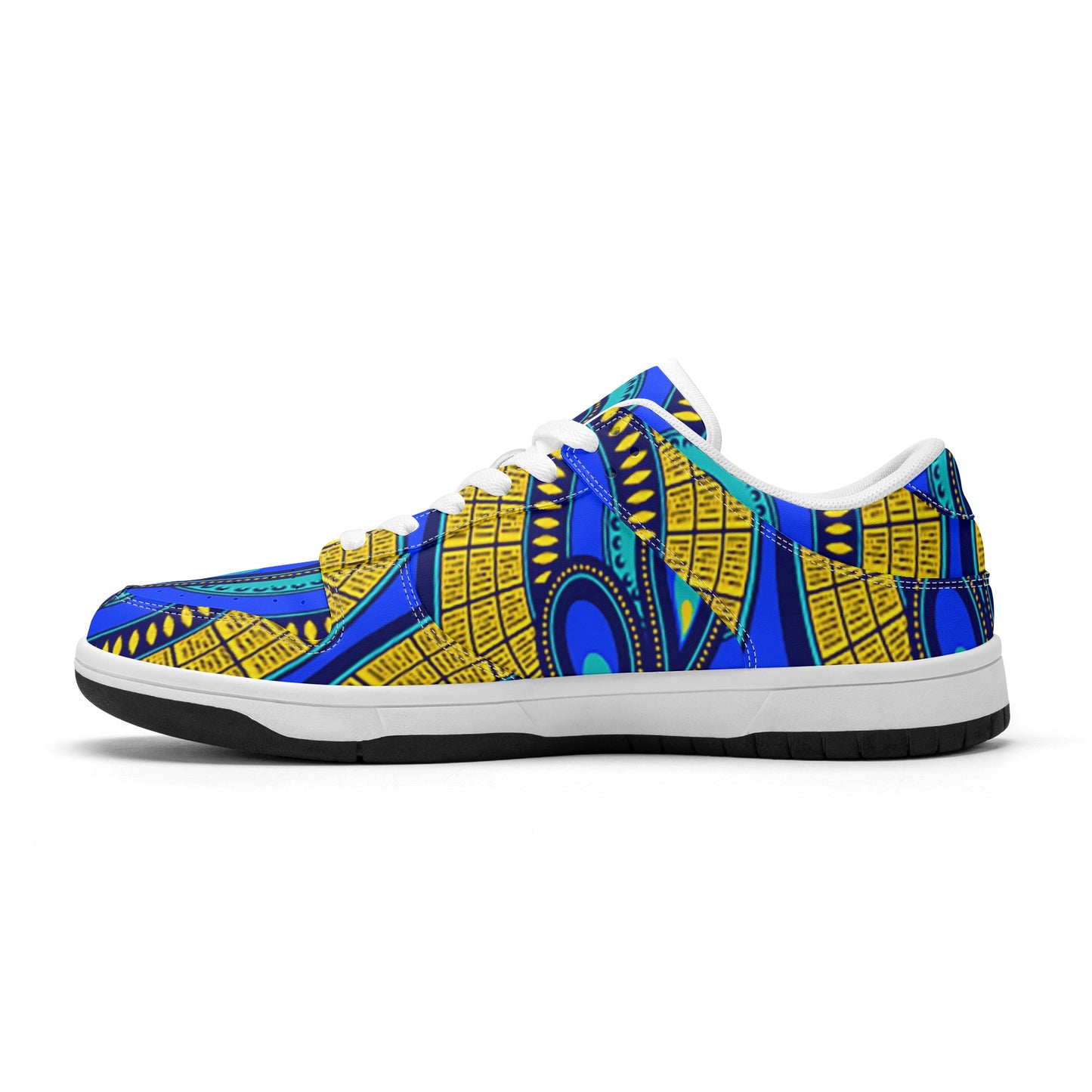 Vivid Azura Blue Spiral - Ethnic-Inspired Pattern Mens Dunk Stylish Low Top Leather Sneakers - D'Sare