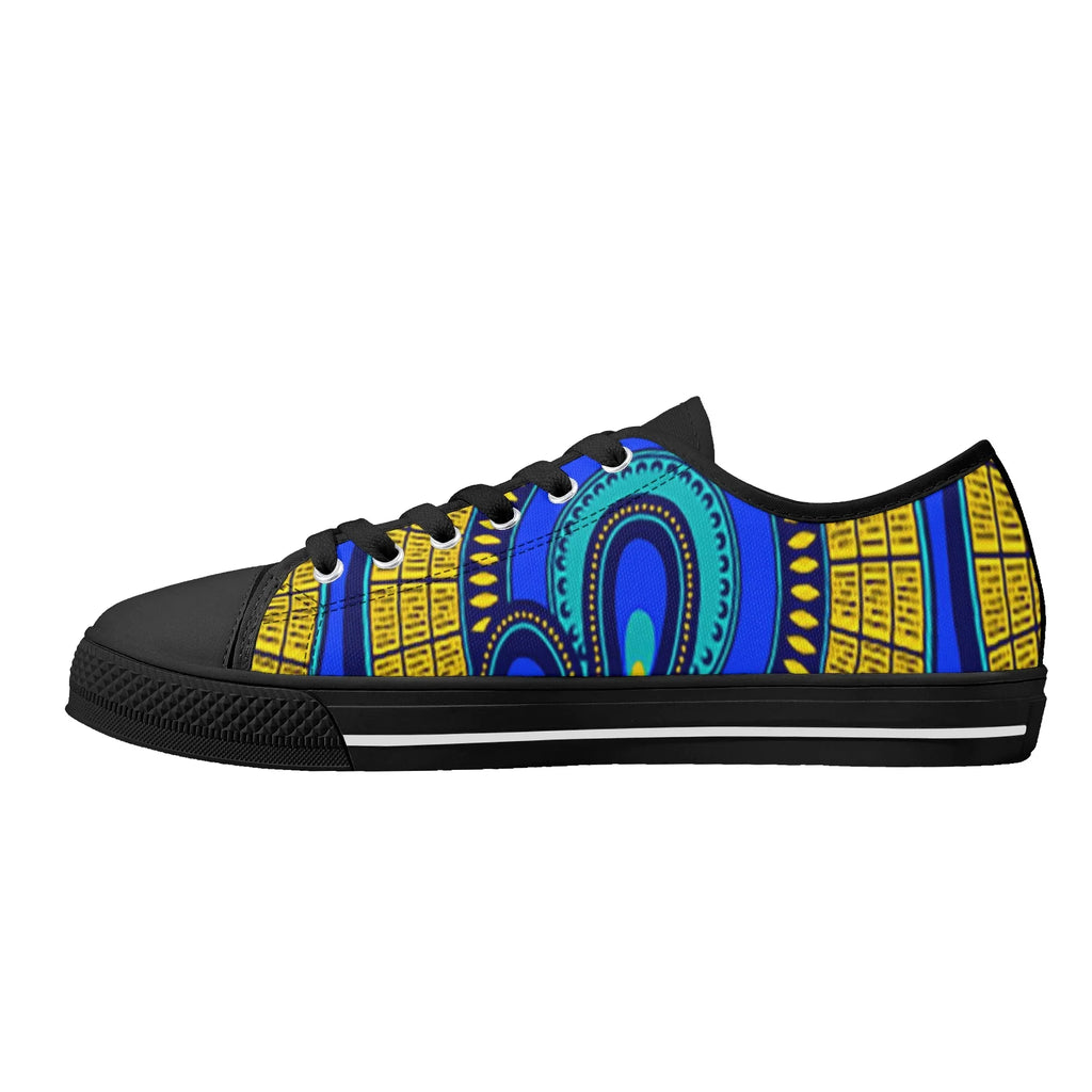 Vivid Azura Blue Spiral - Ethnic-Inspired Pattern Low Top Canvas Shoes - D'Sare