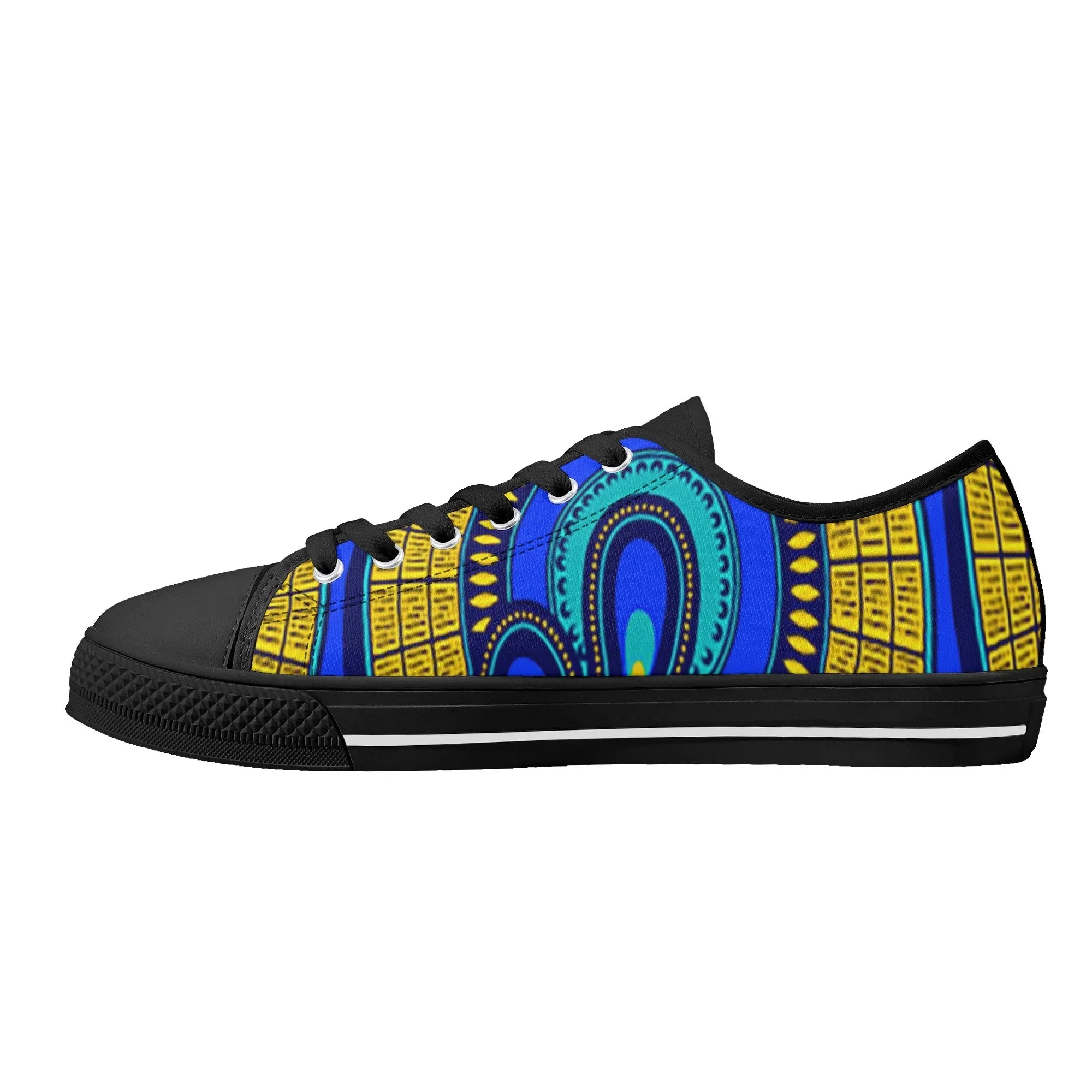 Vivid Azura Blue Spiral - Ethnic-Inspired Pattern Low Top Canvas Shoes - D'Sare