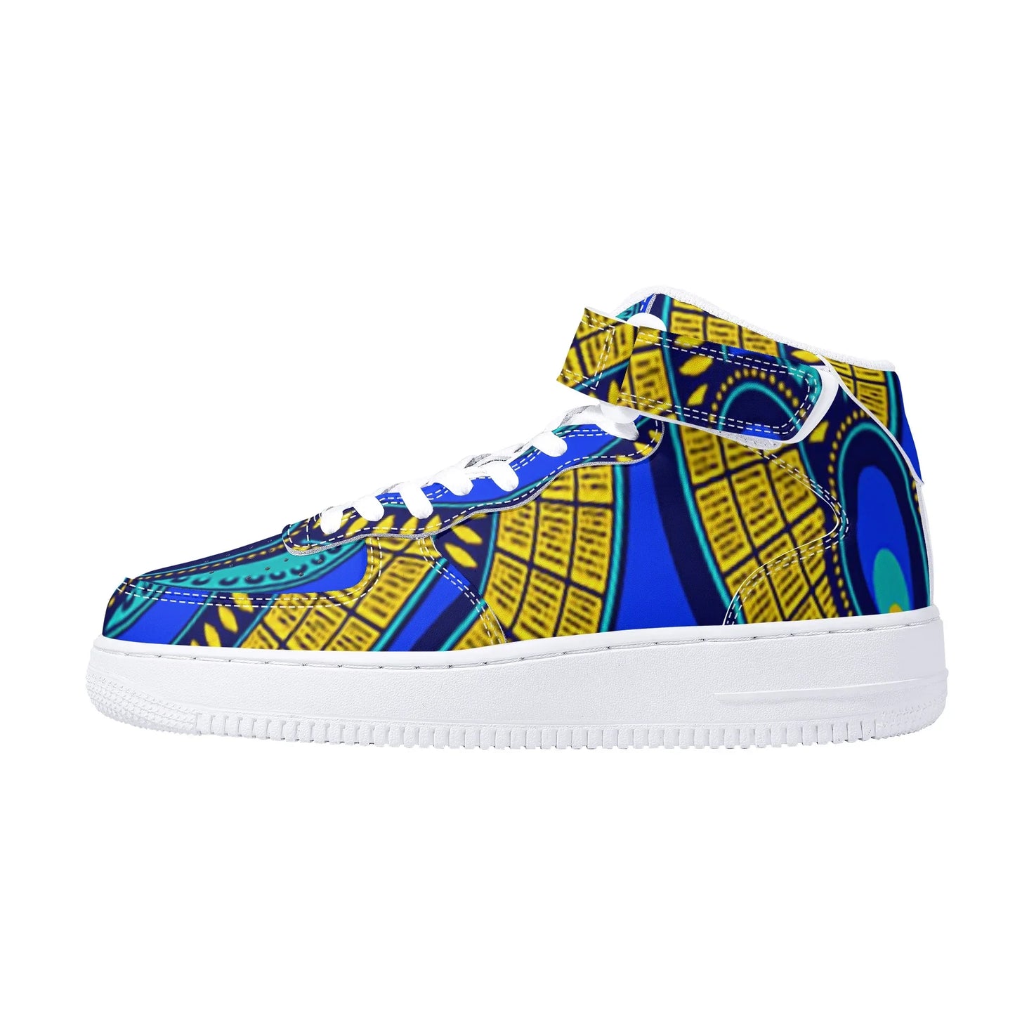Vivid Azura Blue Spiral - Ethnic-Inspired Pattern Womens High Top Leather Sneakers - D'Sare