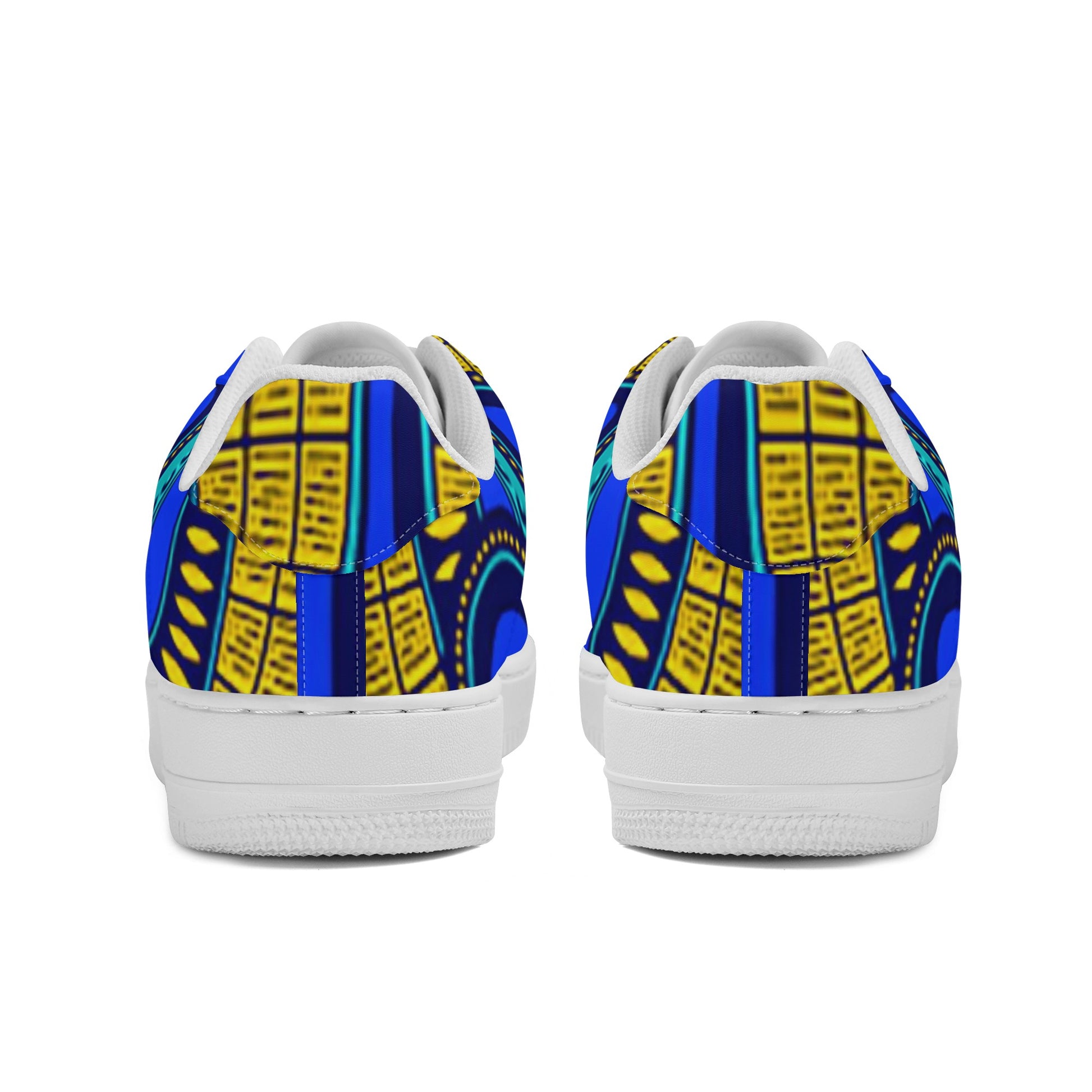 Vivid Azura Blue Spiral - Ethnic-Inspired Pattern Womens Low Top Leather Sport Sneakers - D'Sare