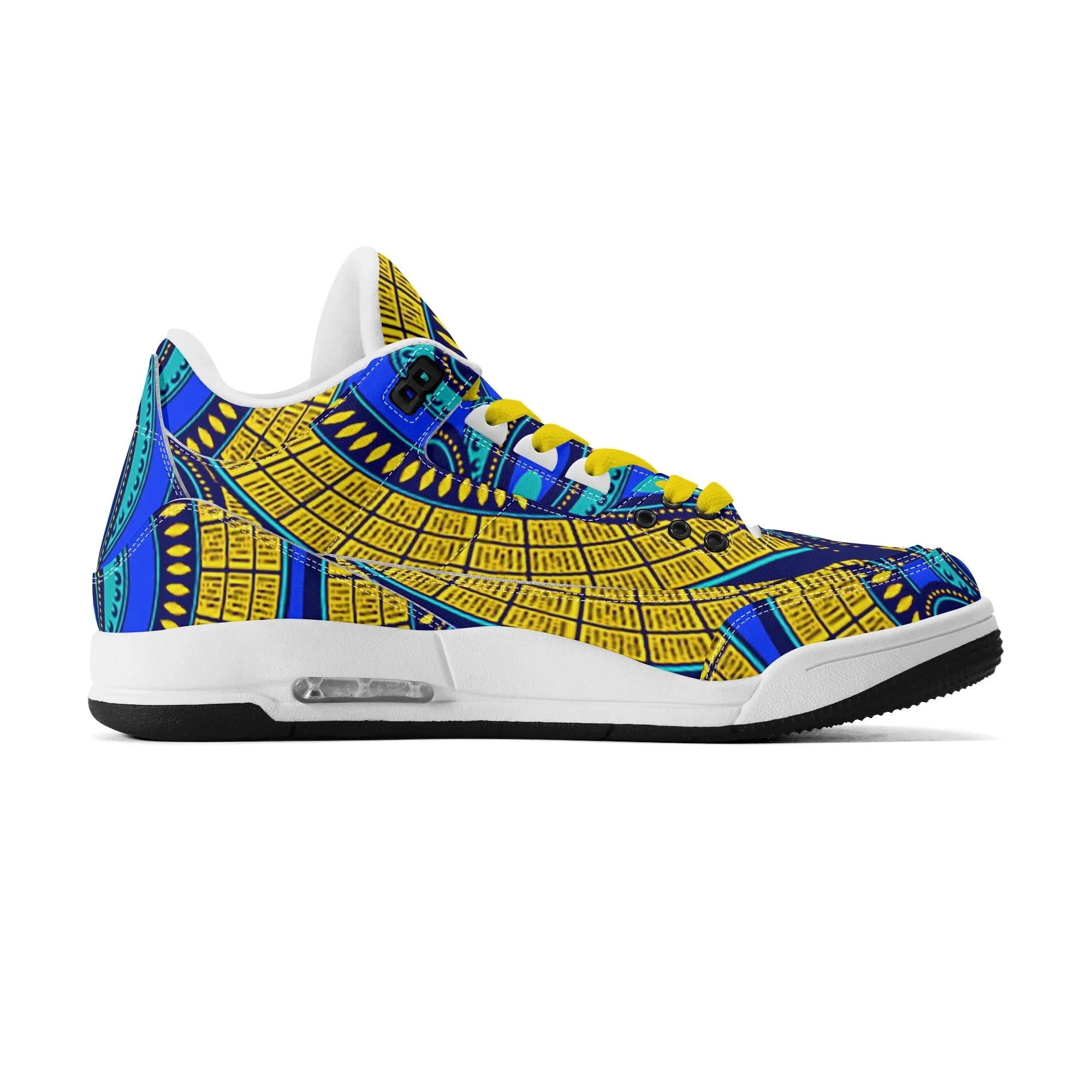 Vivid Azura Blue Spiral - Ethnic-Inspired Pattern Mens  Retro Leather Basketball Sneakers - D'Sare