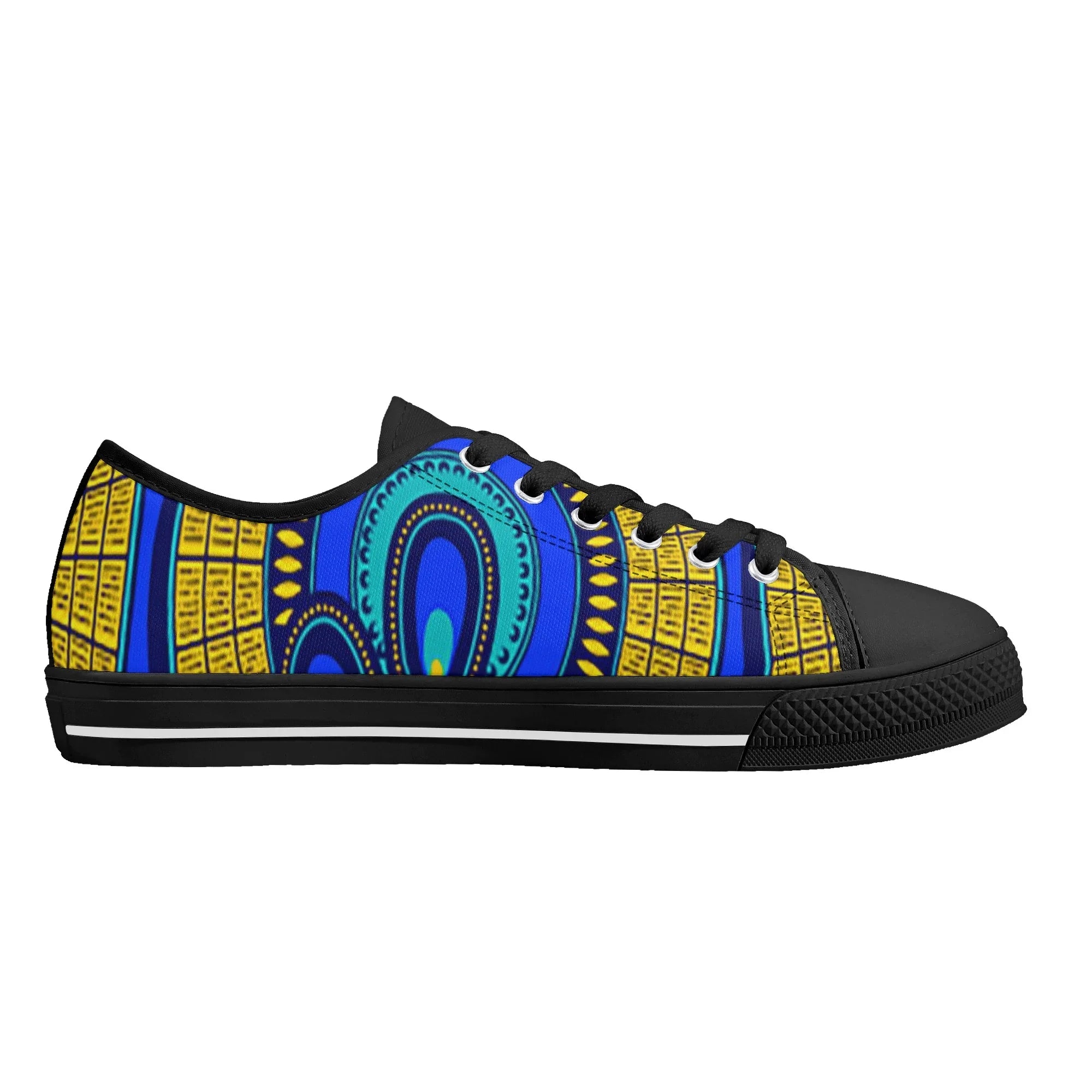 Vivid Azura Blue Spiral - Ethnic-Inspired Pattern Womens Low Top Canvas Shoes - D'Sare