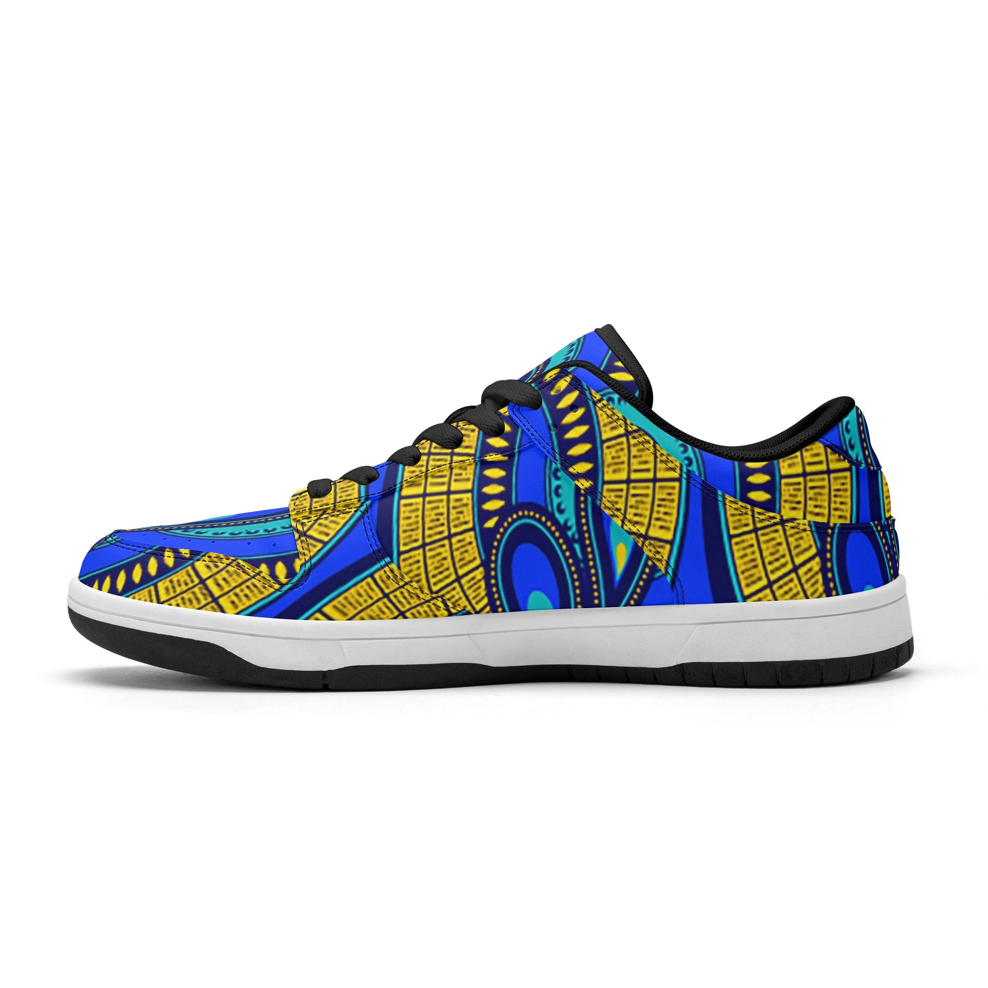 Vivid Azura Blue Spiral - Ethnic-Inspired Pattern Mens Dunk Stylish Low Top Leather Sneakers - D'Sare