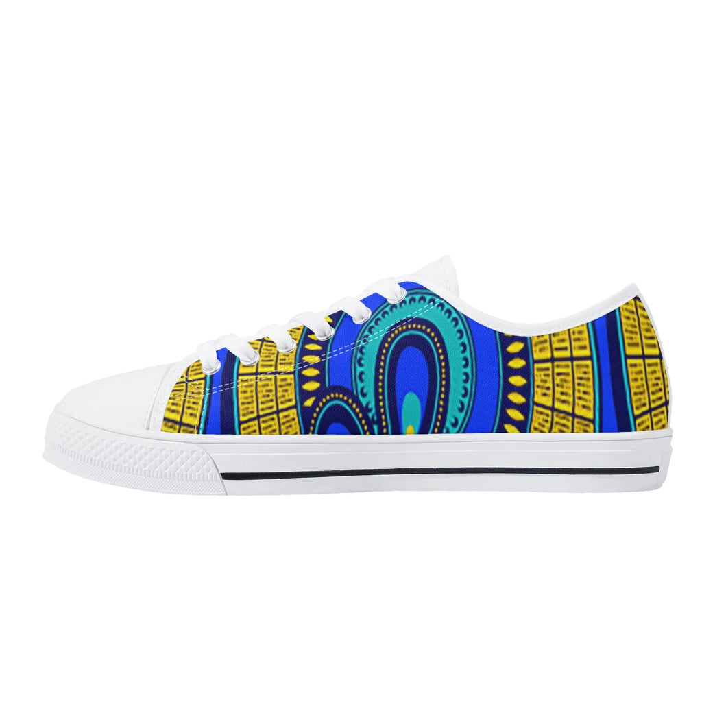 Vivid Azura Blue Spiral - Ethnic-Inspired Pattern Low Top Canvas Shoes - D'Sare
