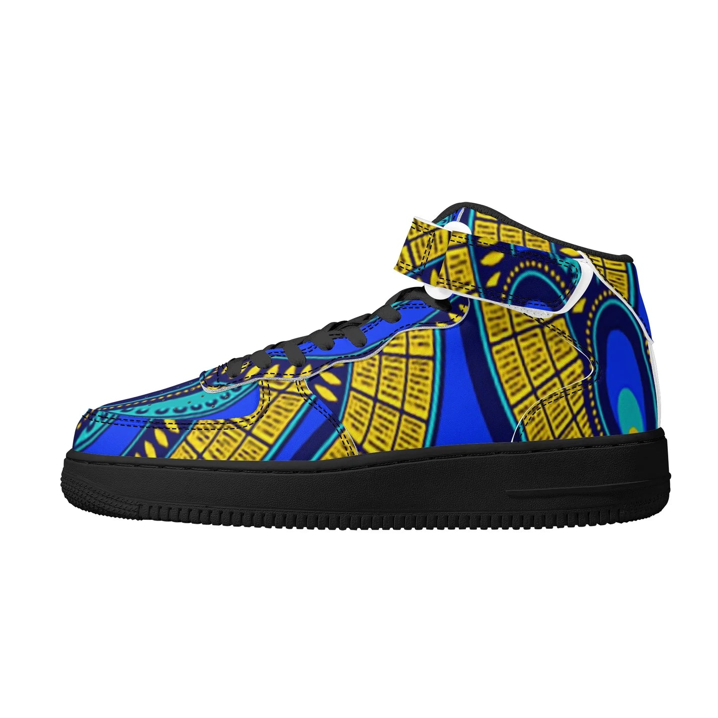 Vivid Azura Blue Spiral - Ethnic-Inspired Pattern Womens High Top Leather Sneakers - D'Sare