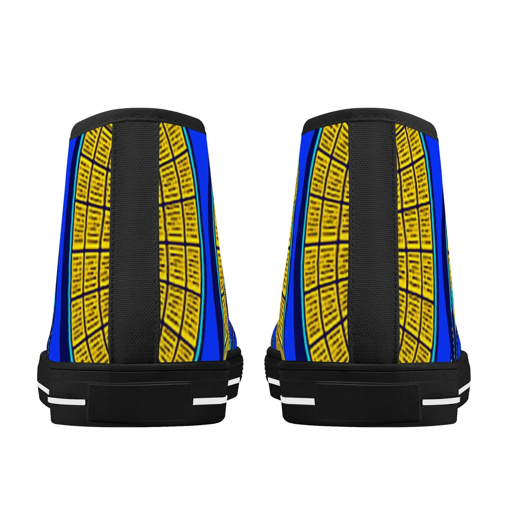 Vivid Azura Blue Spiral - Ethnic-Inspired Pattern High Top Canvas Shoes - D'Sare